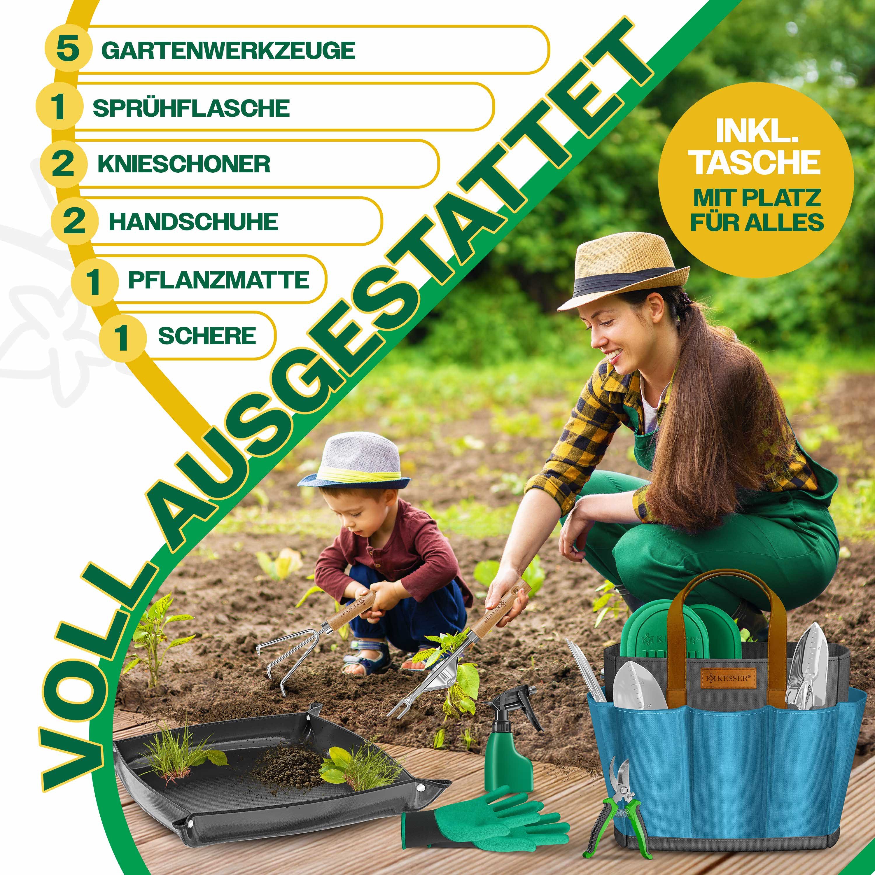 KESSER Gartenpflege-Set Gartenwerkzeug Set 10-teilig Gartengeräte mit ergonomischen Holzgriff, Handschaufel, Handgabel, Unkrautstecher, Handkelle, Handharke & S – Bild 3 von 5