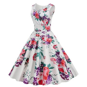 B.X Abendkleid Damen Freizeit Sommerkleid PartyKleid Gemustertes Kleid Druckkleid V-Ausschnitt hohe Taille Ärmelloses Cocktailkleid Rüschensaum-kleid