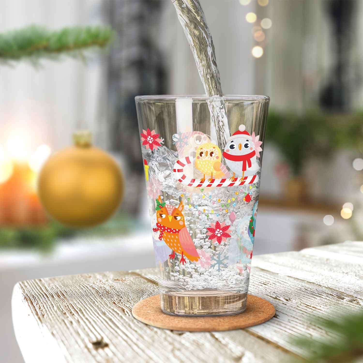 Weihnachtszeit als Glas, Zur Glas Druck zum und Geschenk Wintereule Kinder - UV GRAVURZEILE mit Weihnachtsmotiv, - Wichteln für
