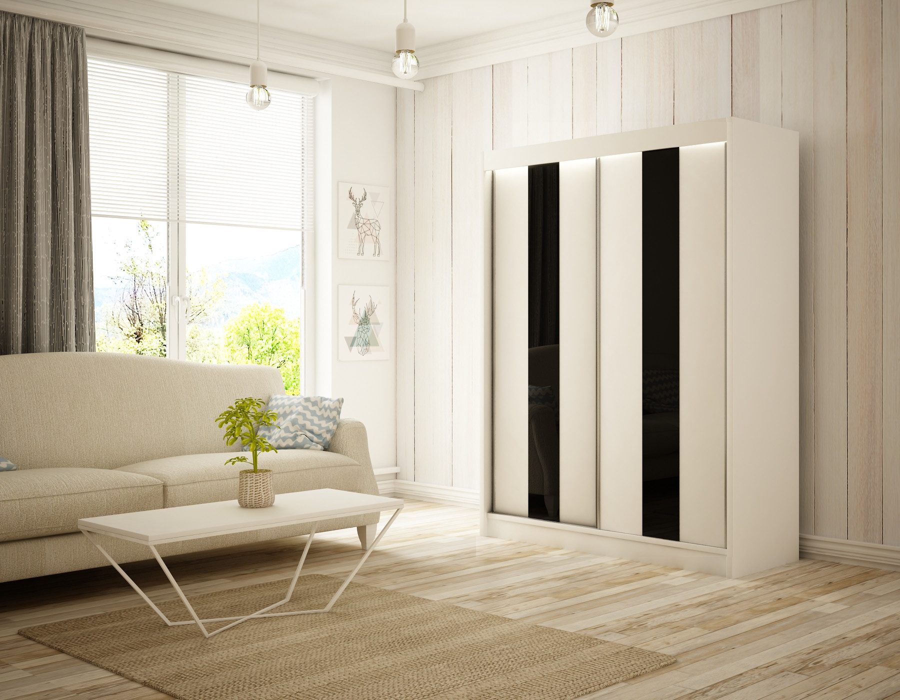 ALTDECOR Schiebetürenschrank LUKIA (Kleiderschrank Garderobenschrank mit viel Stauraum Moderner Schrank) Spiegel Spiegeltüren Vielseitiger Schwebetürenschrank LED Beleuchtung