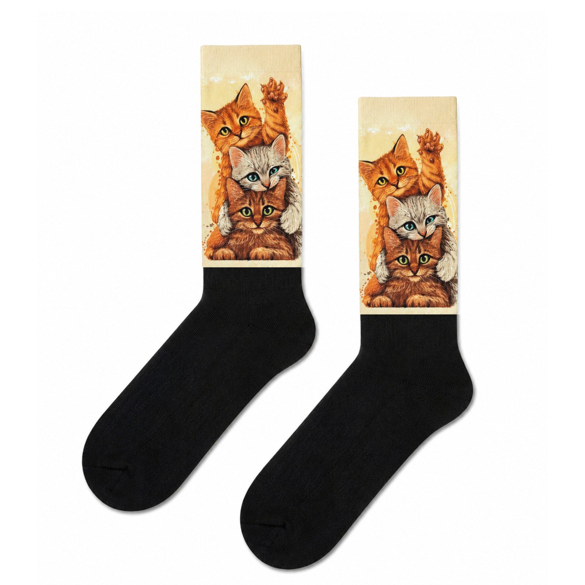 Chili Lifestyle Freizeitsocken Motivsocken Lustige Socken mit Banderole als Geschenksocken (1-Paar, Auffällige Socken mit 3 Katzen Motiv – OneSize) Weichbund ohne Gummidruck