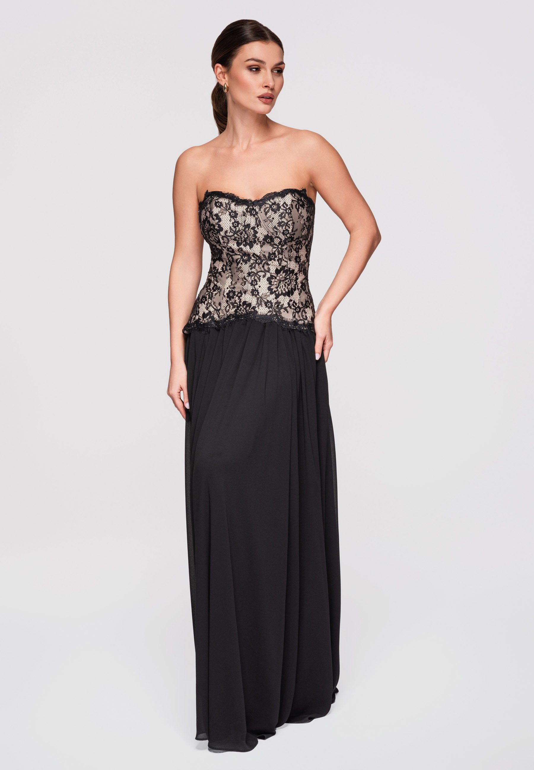 OMBRE Abendkleid Maxikleid mit Korsett Abendmode Schwarz S (kein Set, 1-tlg) Zweiteiliges Design mit separatem Korsett und Rock