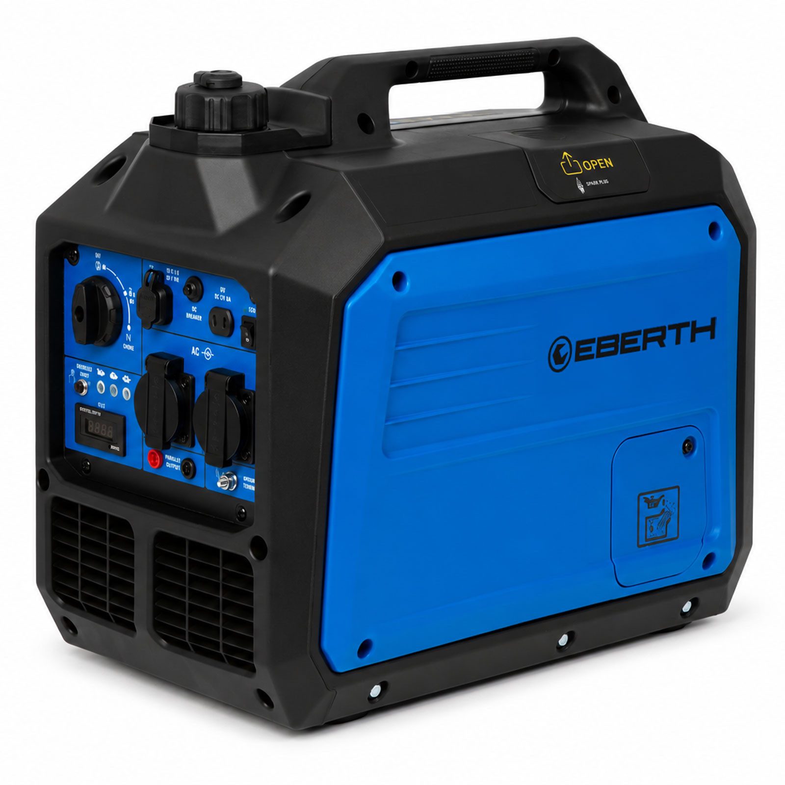 EBERTH Stromerzeuger 3500 Watt Inverter Stromerzeuger leise, Notstromaggregat Benzinmotor, 4-Takt, Stromgenerator 2x 230V Schuko, 12V und USB Anschluss