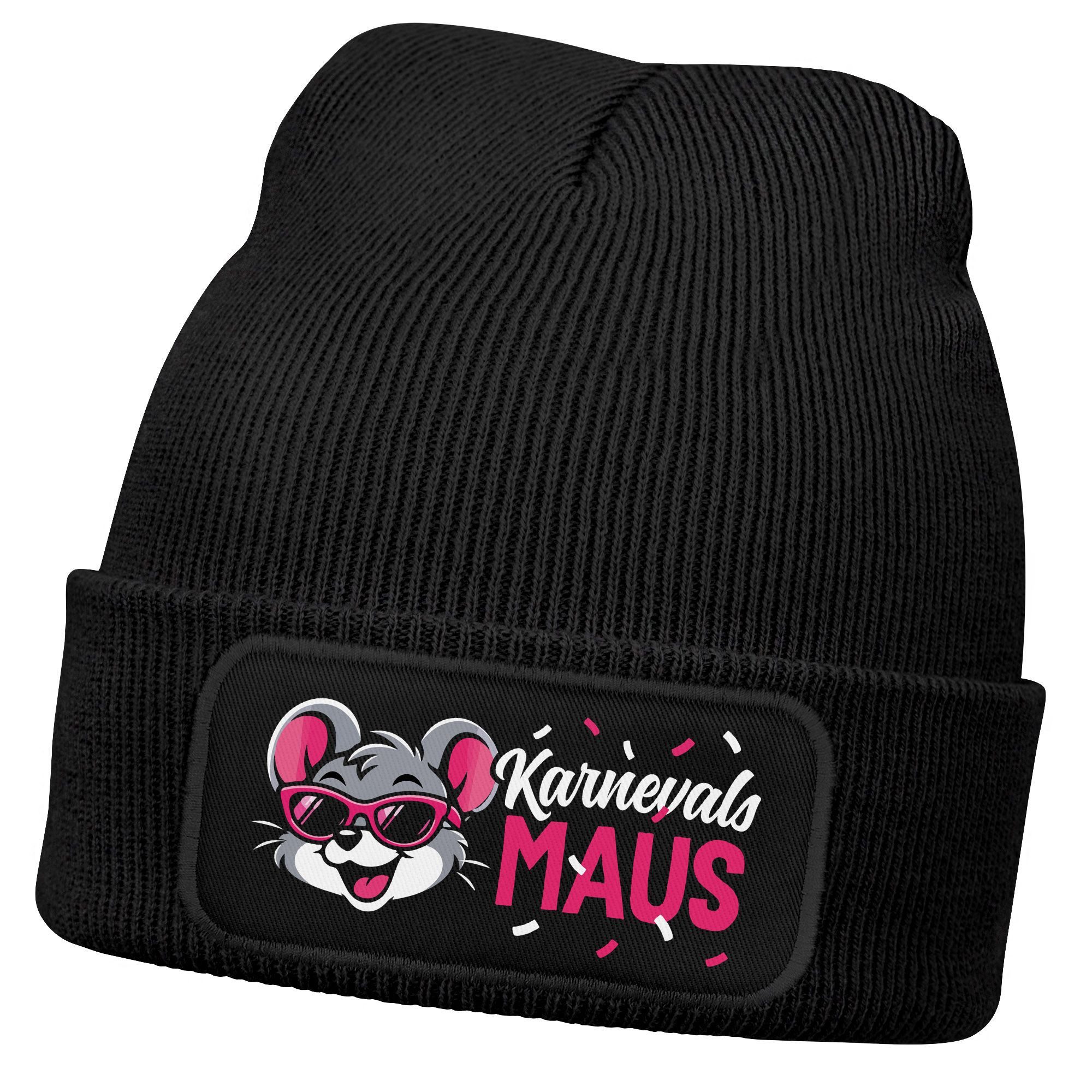 Strickmütze Damen Beanie Patch - Karnevalsmaus -Strickmütze Spruch Karneval