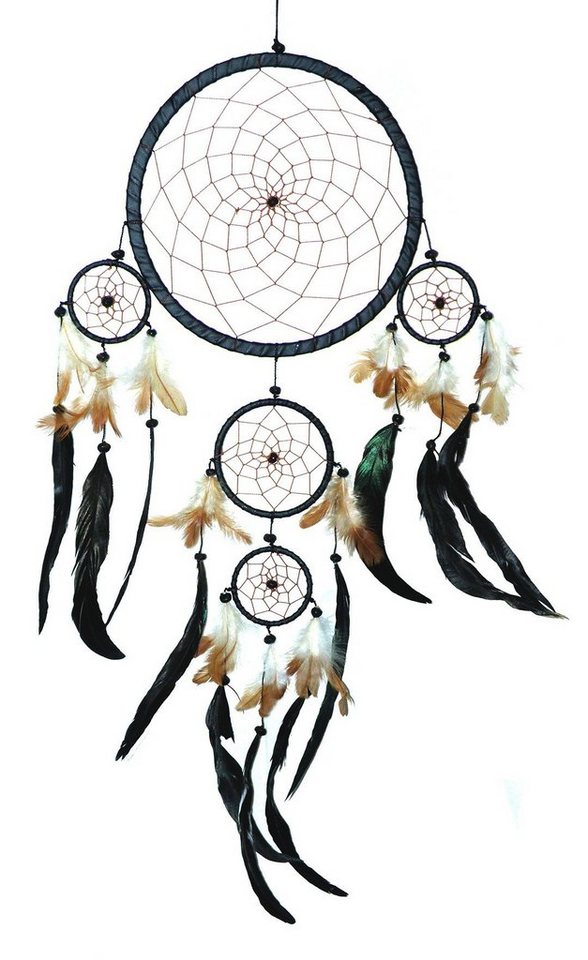 maDDma Dekohänger Traumfänger - Dreamcatcher Happy Dreams 22 cm & 4 x  klein schwarz