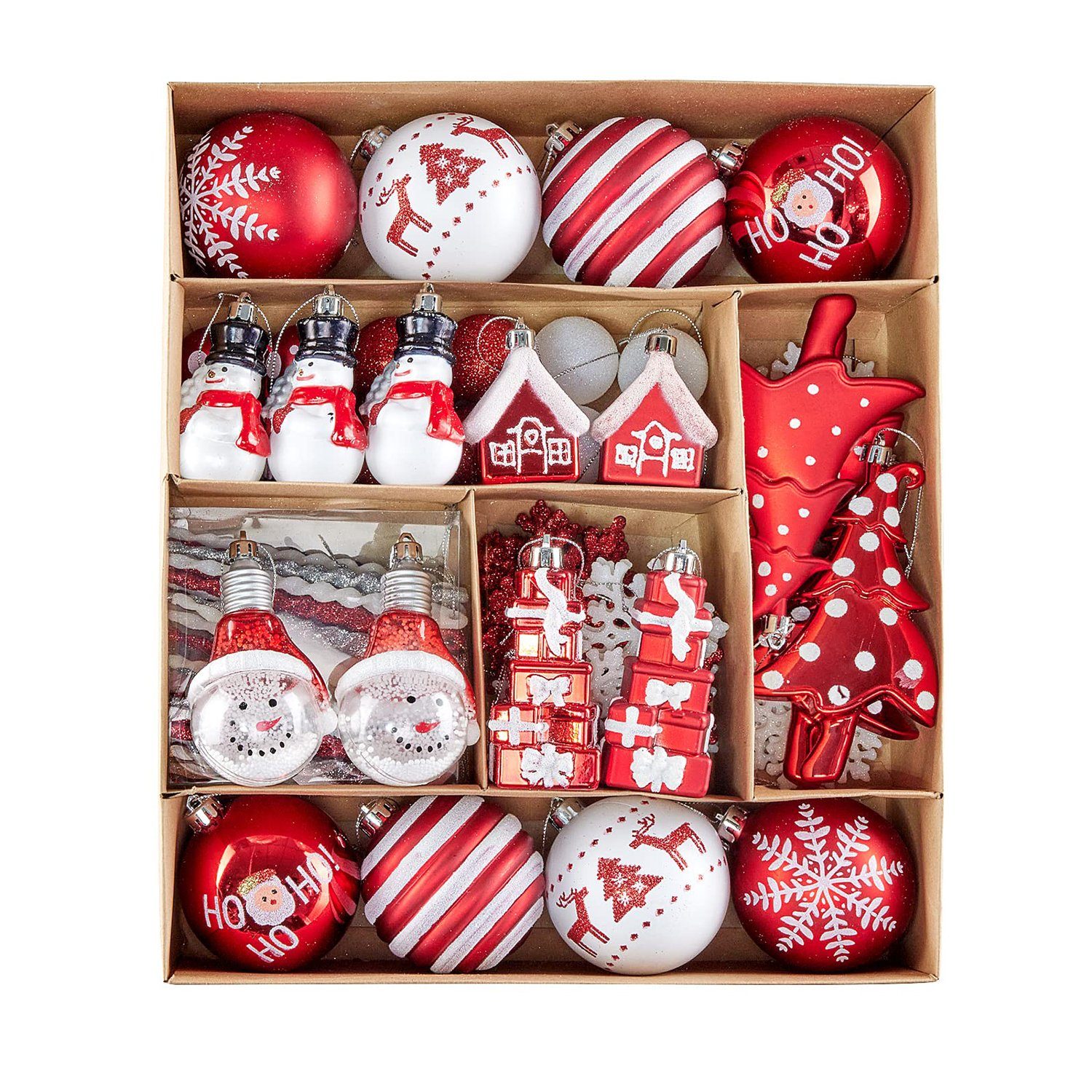 MAGICSHE Weihnachtsbaumkugel Dekoobjekt 70-tlg Kraftpapier Ornamente-Set Rot Weiß