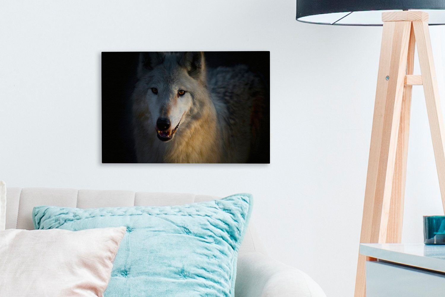 30x20 eines cm St), Aufhängefertig, Wanddeko, Wolfs, Leinwandbilder, Nahaufnahme (1 Leinwandbild OneMillionCanvasses® arktischen Wandbild
