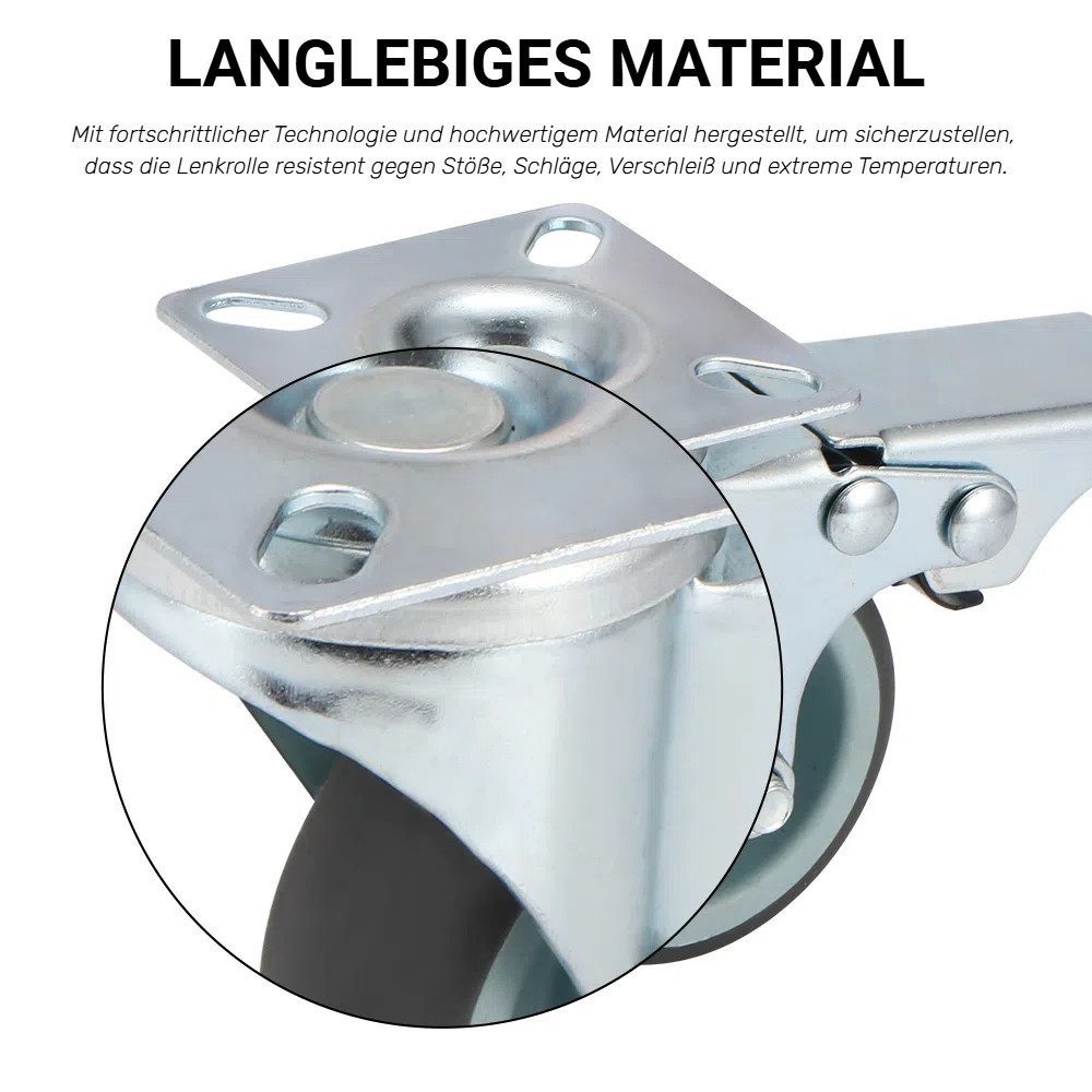 BlingBin Schwerlastrolle 4/8 Stücke 50mm Lenkrollen Doppelrollen Möbelrollen mit Bremse, (4er Set, 4-St., 4 Stück), Transportrollen 360° Drehbar Kein Geräusch für Wohn- und Büro