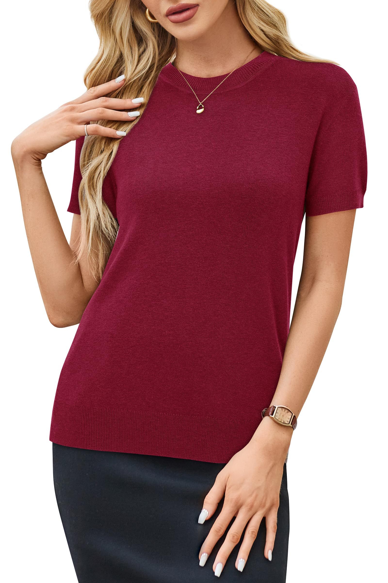 Arach&Cloz Strickpullover Damen Pullover Wolle Strickpullover Rundhals Strick Top Kurzarmshirt
