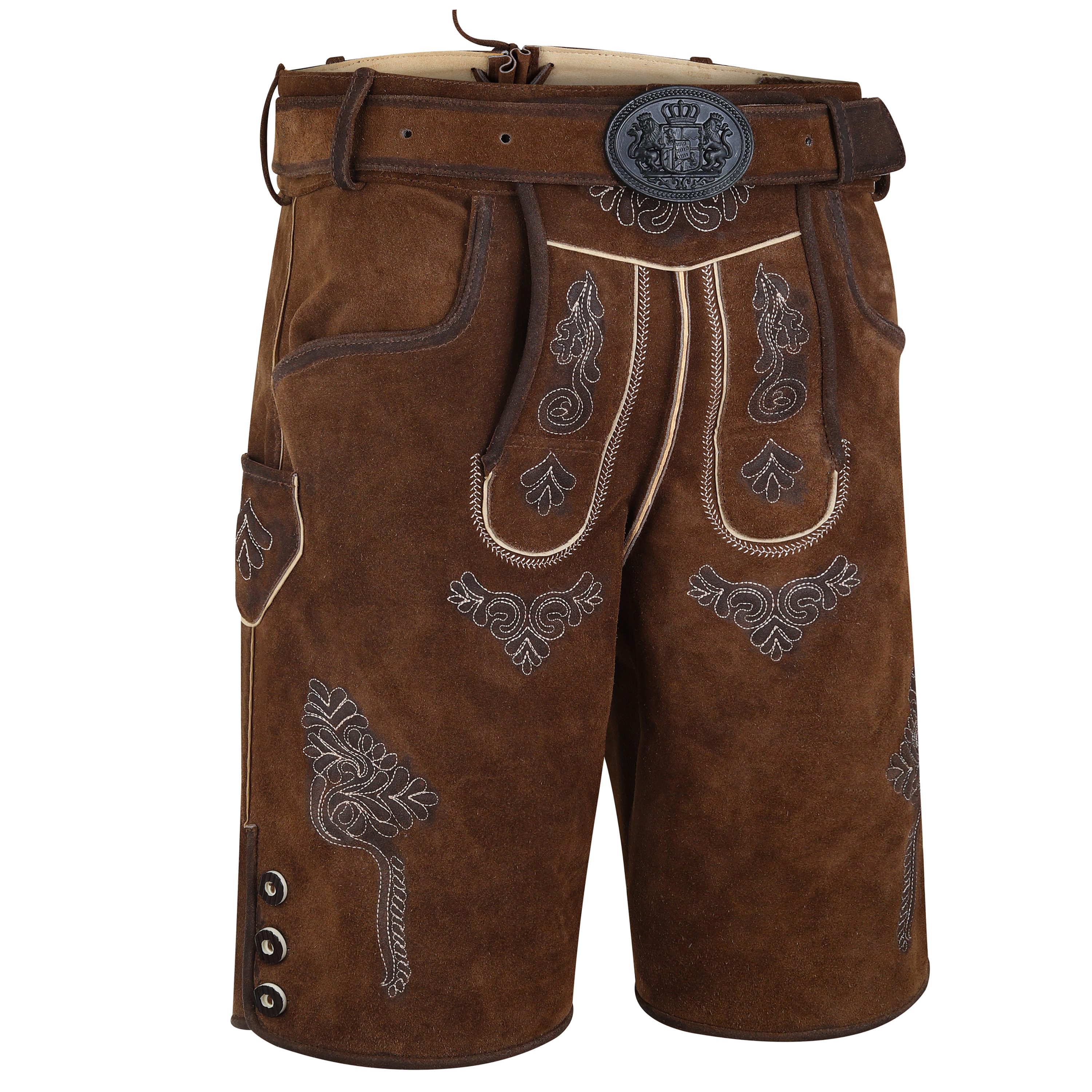 Spirit of Bavaria Trachtenlederhose Herren Trachten Lederhose kurz mit Gürtel Oktoberfest Hose 507