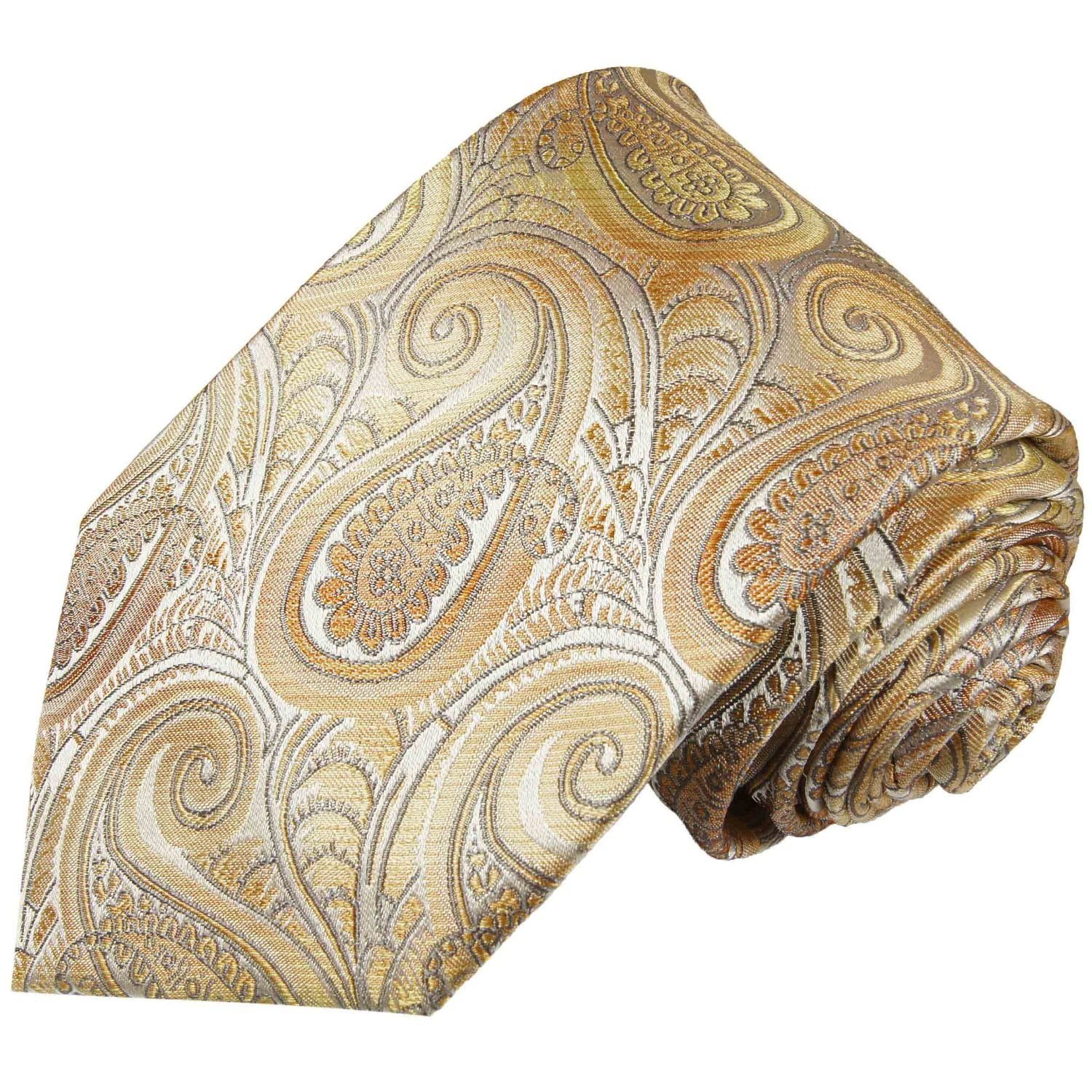 Paul Malone Krawatte Elegante Seidenkrawatte brokat (6cm), Schmal gelb Seide 2010 Herren paisley Schlips 100% braun