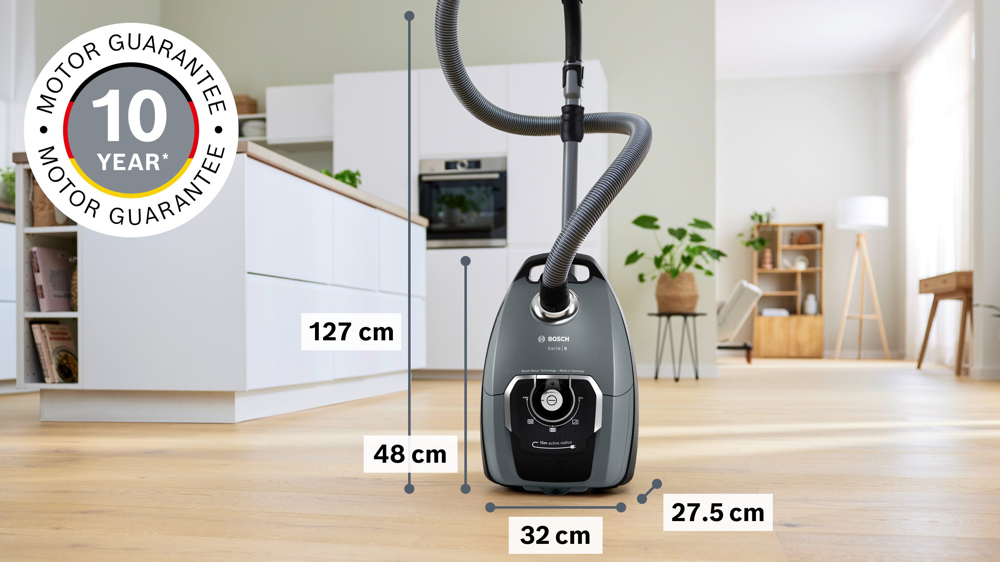 BOSCH Bodenstaubsauger Serie 8 BGL75X1PRQ, für Allergiker, 10 Jahre Motorgarantie, leise, 750 W, mit Beutel, Hygiene-Filter, Hartbodendüse, XXL-Polsterdüse, lan – Bild 5 von 5