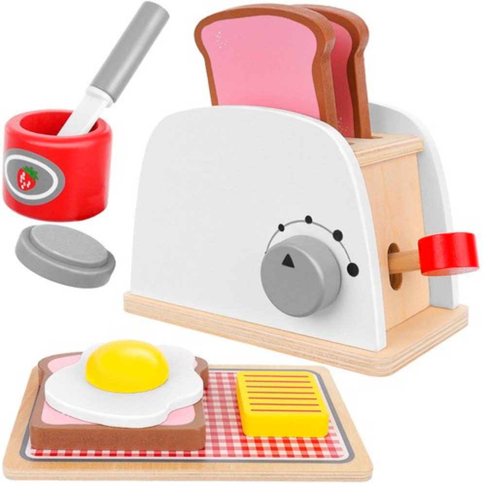 KRUZZEL Kinder-Toaster Holzspielzeug Toaster, (Spar-Set, 1-tlg., Motorik, Kreativität), Set zur Zubereitung von Frühstücksgerichten