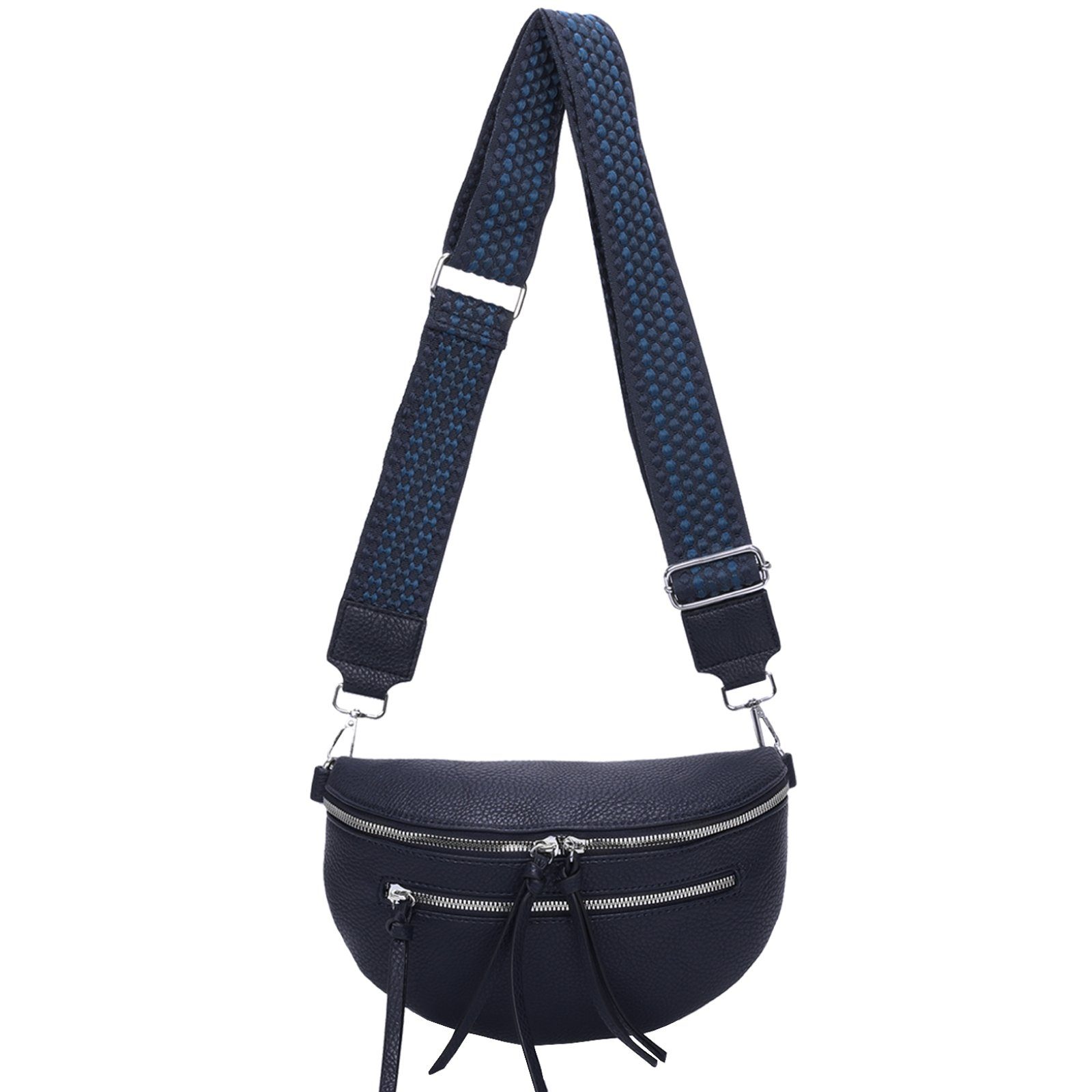 Crossbody-Bag CrossOver, EAAKIE Umhängetasche Kunstleder D.BLUE Bauchtasche Italy-De, tragbar Hüfttasche als Umhängetasche Schultertasche, Gürteltasche