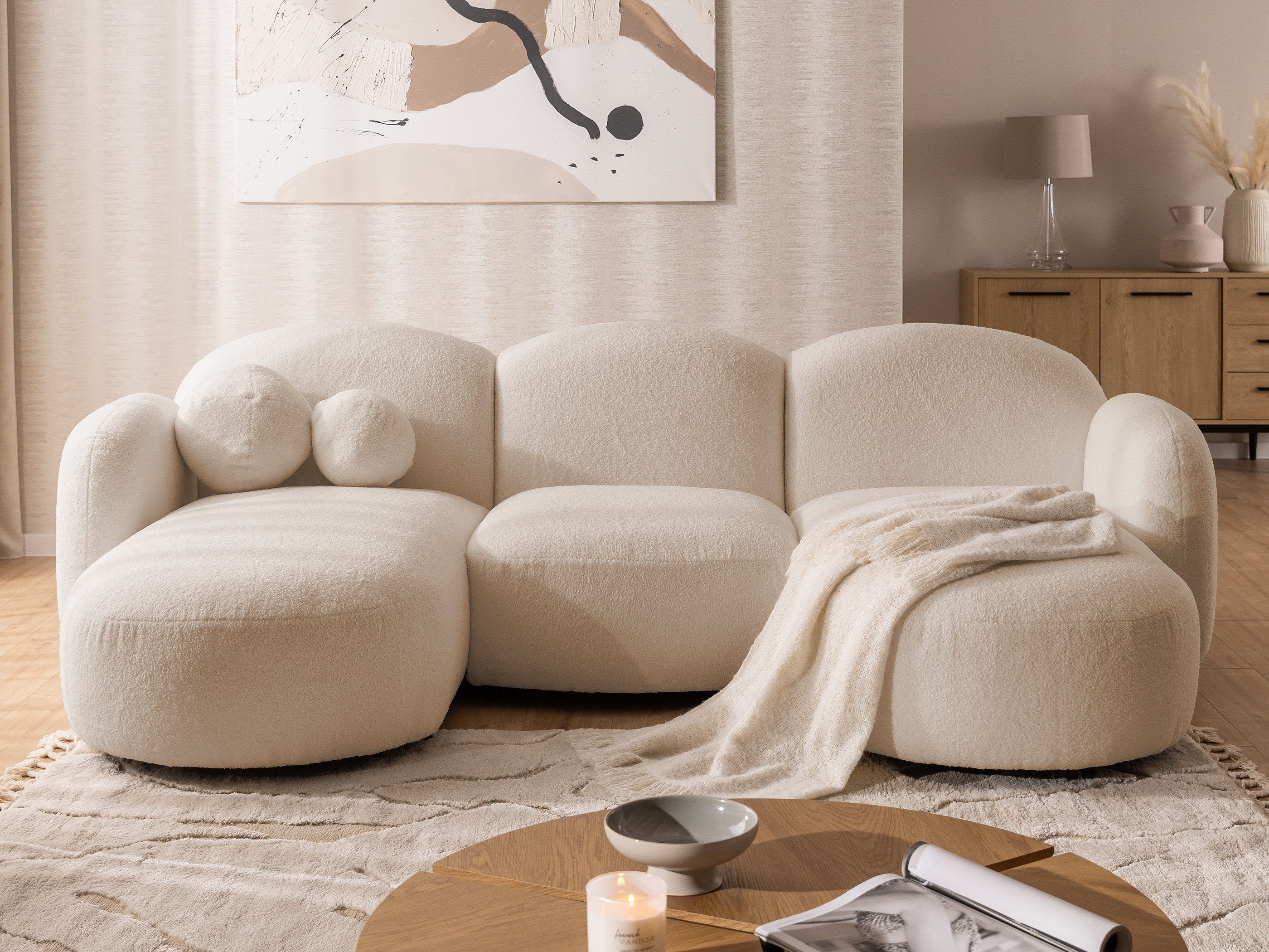 S-Style Möbel Wohnlandschaft Nuvola aus Bouclé mit abgerundetem Design und hohem Sitzkomfort, mit Wellenfederung
