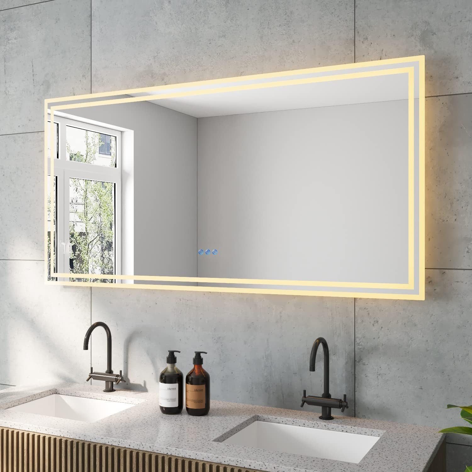 AQUALAVOS LED-Lichtspiegel Großer Badspiegel 100/140x70cm mit LED Beleuchtung Schminkspiegel, Touchschalter/Wandschalter, Dimmbar, Beschlagfrei, Memory-Funktion
