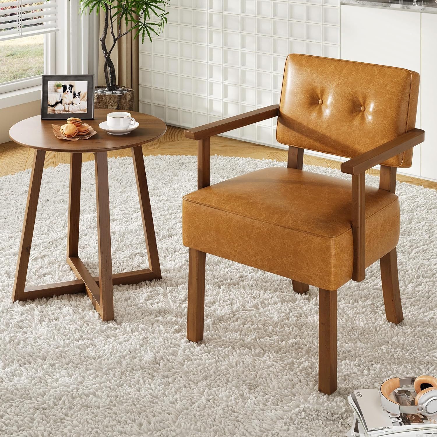 GarveeMore Relaxsessel mit Holzgestell,gepolsterter Lounge-Sessel mit PU-Lederbezug (1-St), akzentstuhl,Lesesessel,für Wohnzimmer,Schlafzimmer,Balkon