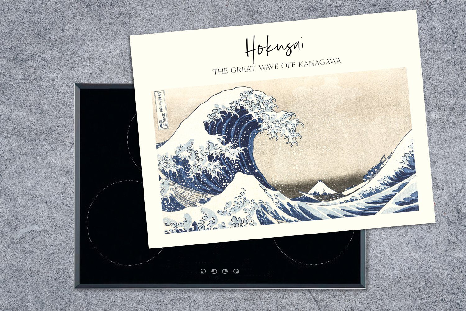 nutzbar, tlg), Vinyl, - Gemälde Arbeitsfläche Die MuchoWow große Herdblende-/Abdeckplatte Kanagawa Kluft cm, Hokusai, Mobile von (1 Ceranfeldabdeckung - 70x52