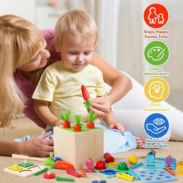 DTC GmbH Lernspielzeug 5 in 1 Holzspielzeug Karottenernte Angelspiel Holzpuzzle, für Kinder Mädchen Jungen ab 1 2 3 4 5 Jahre