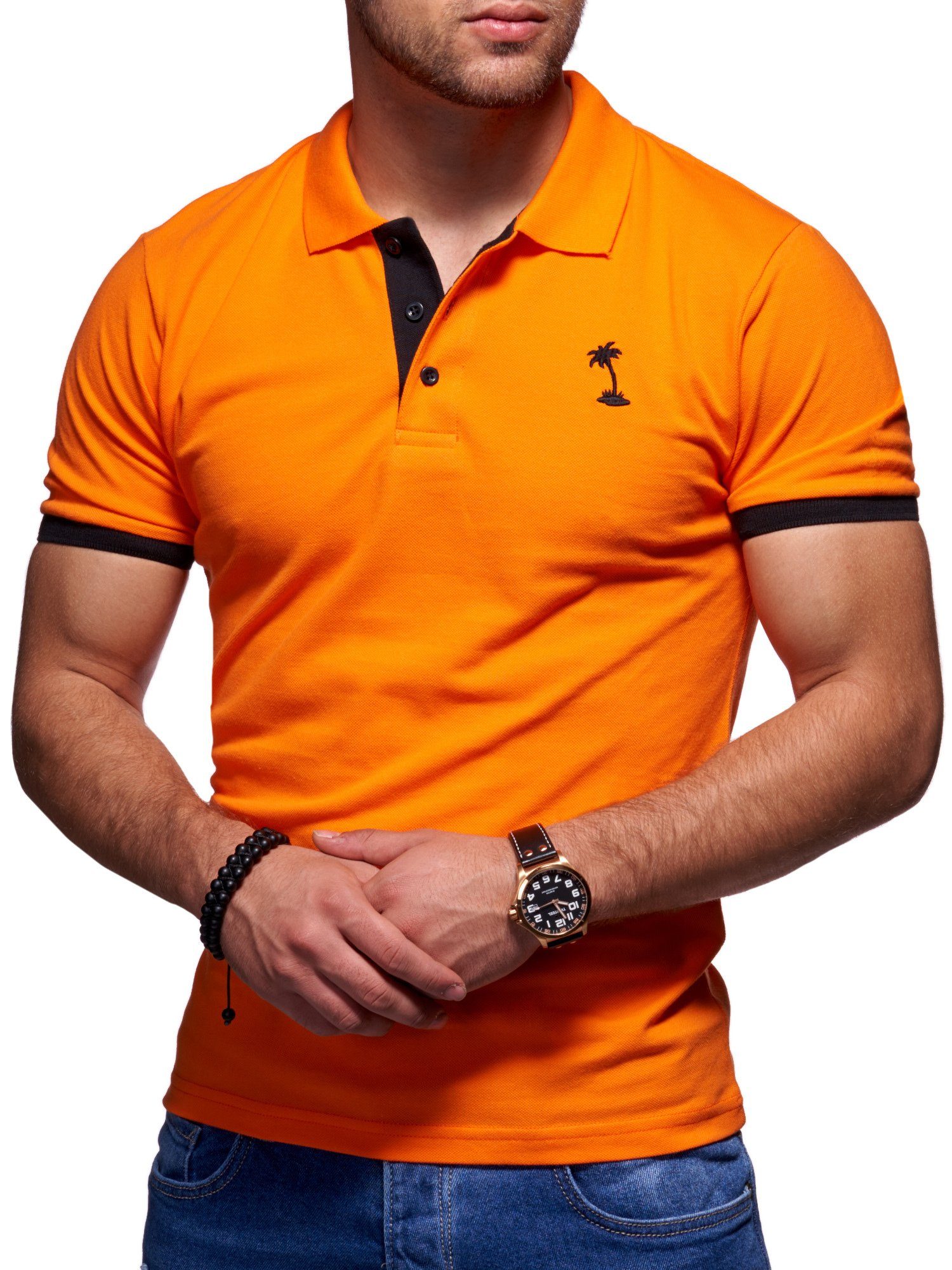 Style-Division Poloshirt SDLOSANG Basic Polo-Hemd Orange-Schwarz