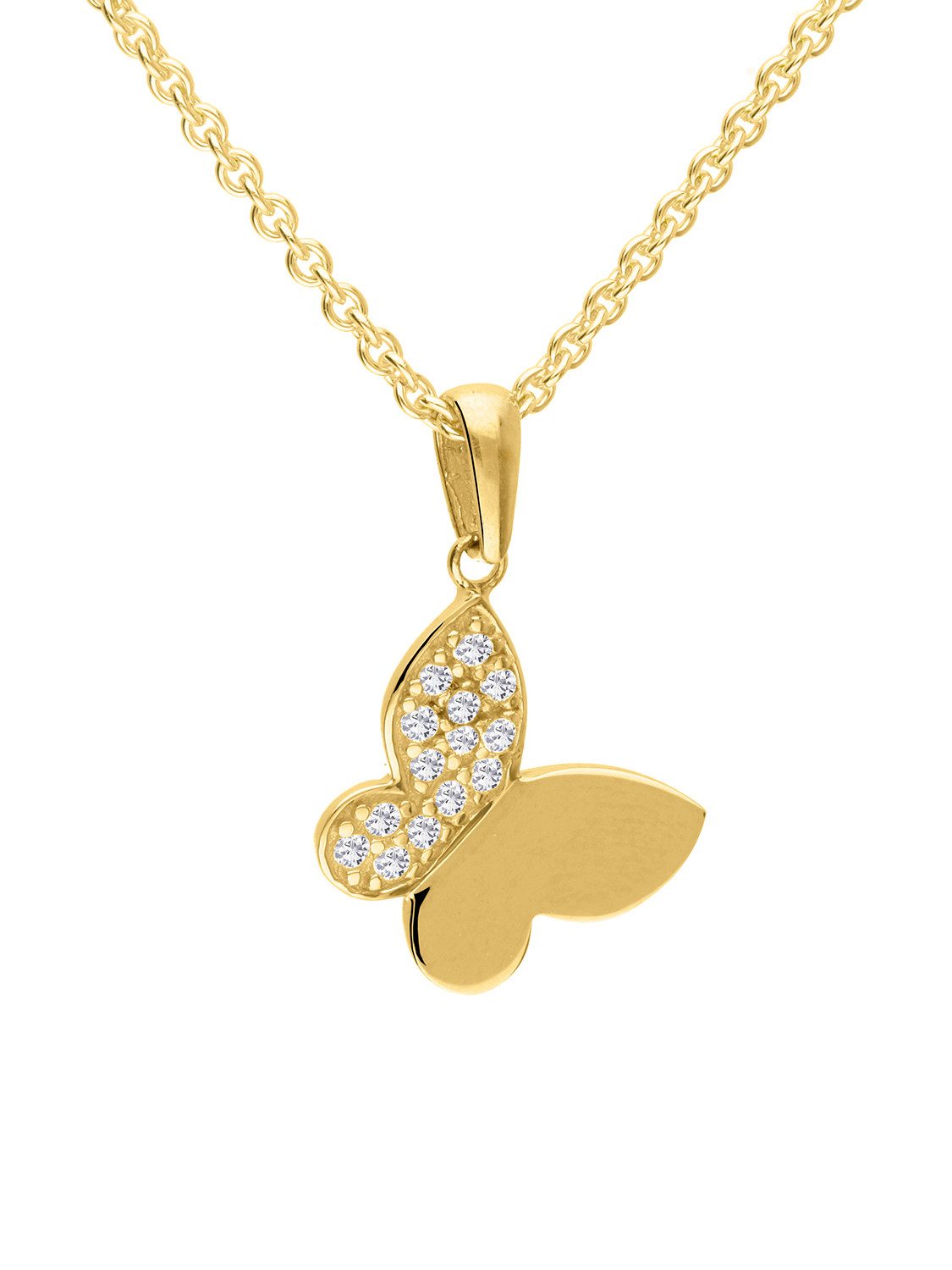 Kette mit Anhänger Damen Kette Gold 375 & Sterlingsilber Zirkonia - Golden Butterfly Set