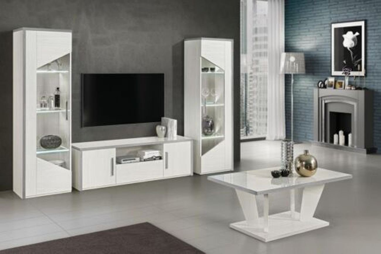 JVmoebel RTV Vitrine Weiß 3tlg. Neu Holz Wohnzimmer-Set, Set Wohnzimmer Modern Schrank Wohnwand Design