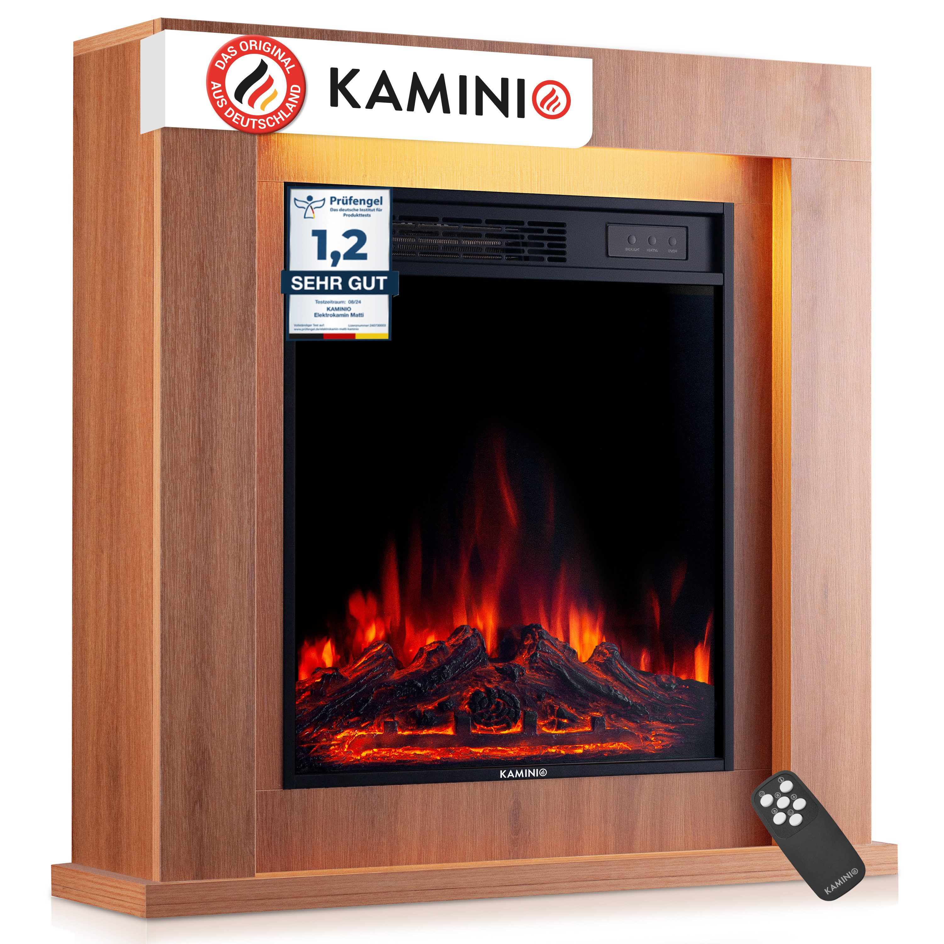 KAMINIO Elektrokamin MATTI, Elektrischer Kamin mit 3D-Flammeneffekt, Ambientelicht, Heizung 1800W