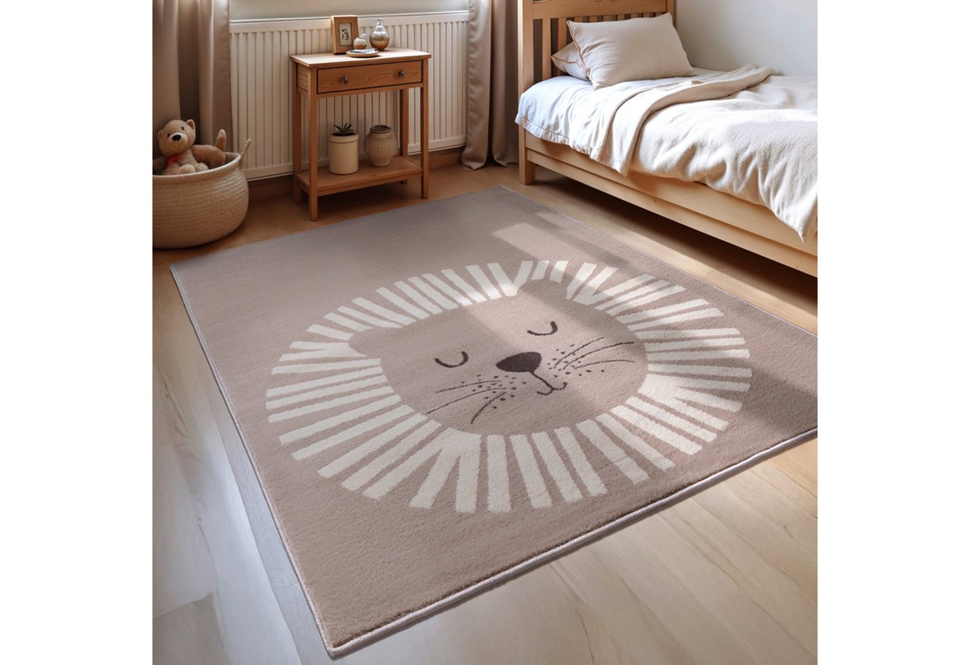 HANSE Home Kinderteppich Happy Lion, rechteckig, Höhe: 8 mm, Spielteppich, fest, Kinderzimmer, Kurzflor, Spielunterlage