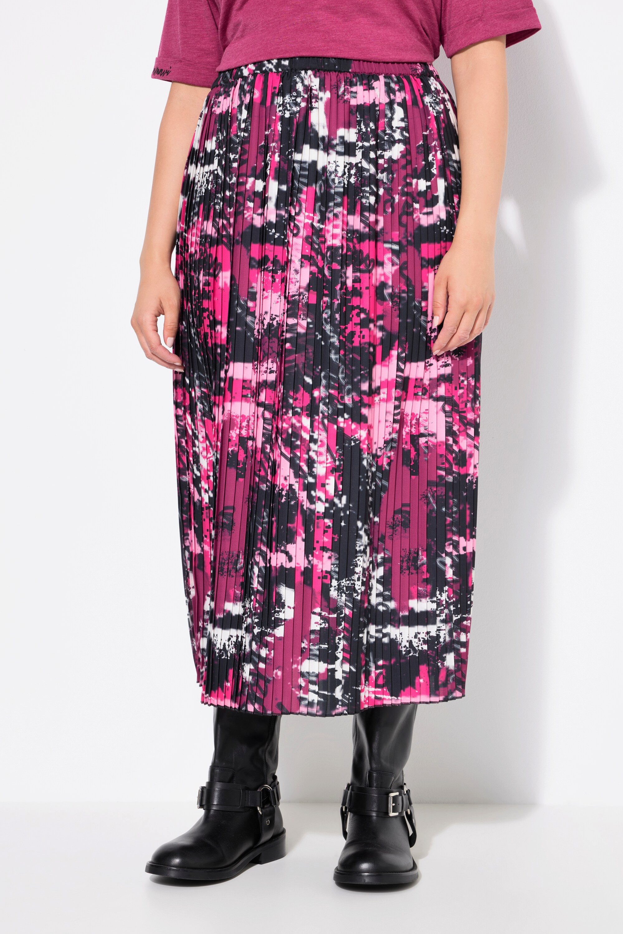 Ulla Popken Plisseerock Plissee-Midirock Patchdruck A-Linie günstig online kaufen
