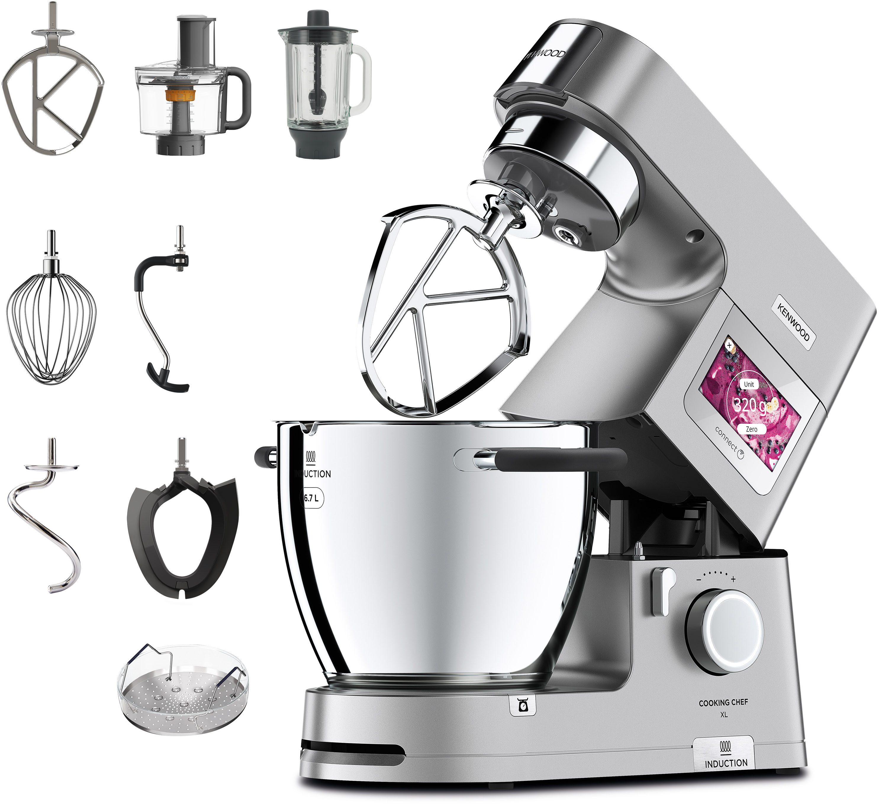 KENWOOD Küchenmaschine mit Kochfunktion Cooking Chef XL KCL95.424SI, 1500 W, 6,7 l Schüssel, mit integrierter Waage und umfangreichem Zubehör
