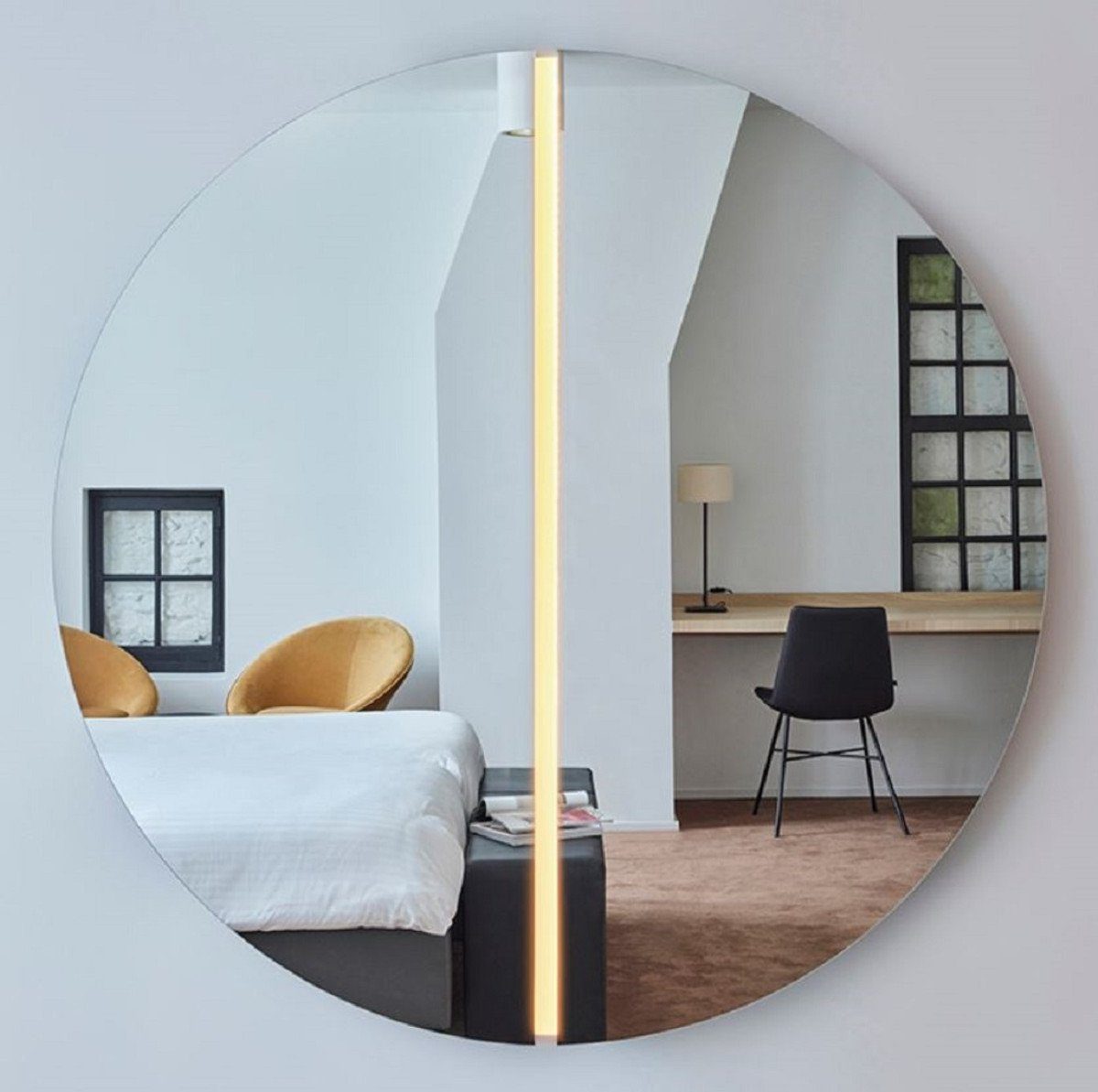 Hotel Restaurant 150 Wandspiegel LED Spiegel Luxus cm - Spiegel Casa Padrino mit Streifen Ø Wohnzimmer Runder Boutique - Spiegel