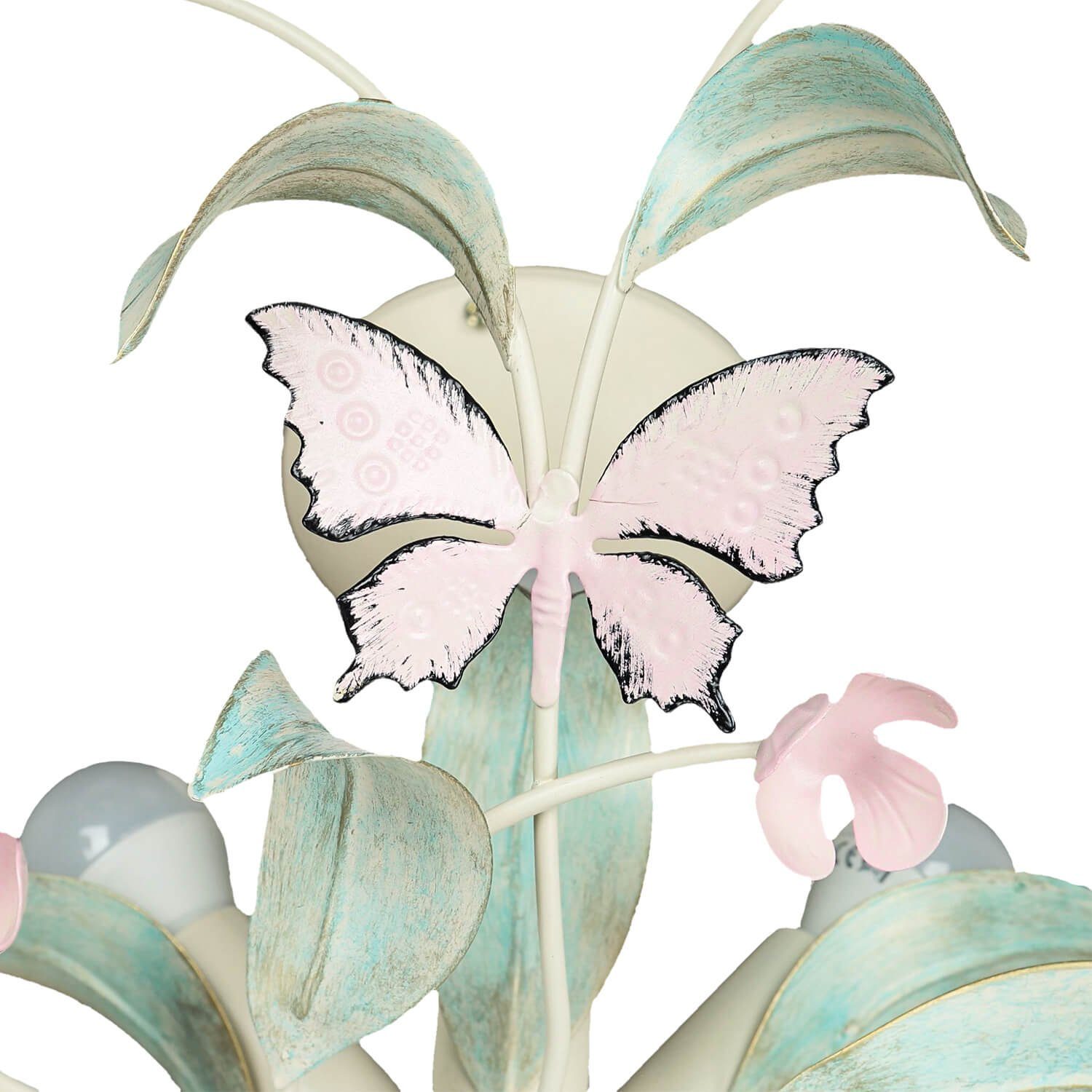 Licht-Erlebnisse Deckenleuchte SUMMER, ohne Leuchtmittel, Deckenlampe Weiß Rosa Metall Floral Küche Esszimmer Lampe