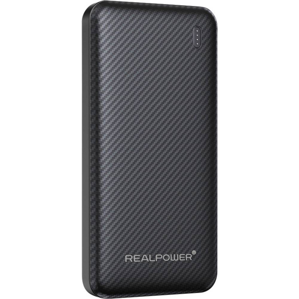 Realpower Powerbank 10000 mAh Quick Charge, USB PD USB-A, USB-C® Schwarz 557605 Powerbank
