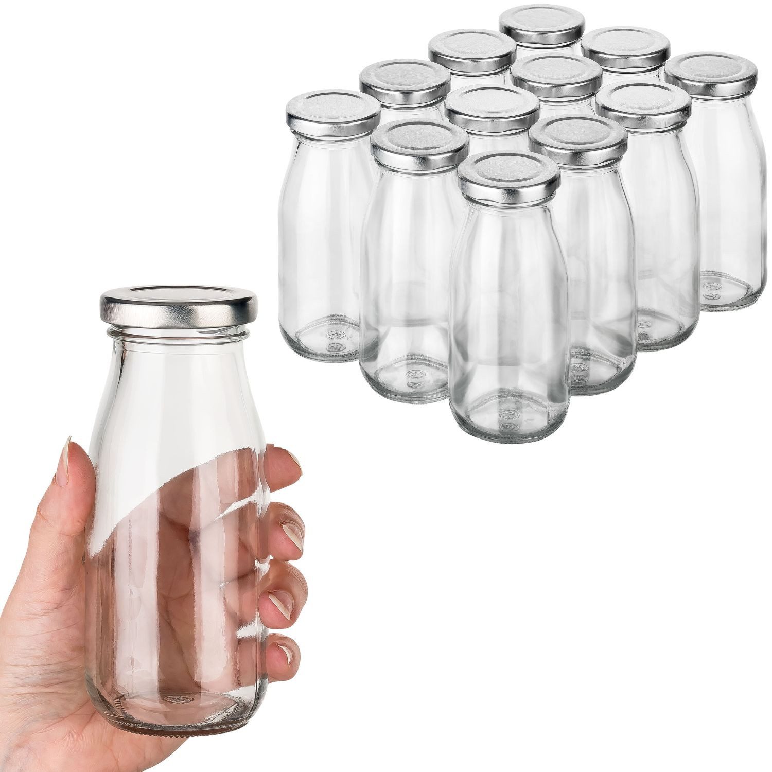 Flaschen-Fuchs Vorratsglas 12xMilchflasche 250ml-Glasflasche zum Befüllen mit Schraubverschluss, Glas, (12-tlg)