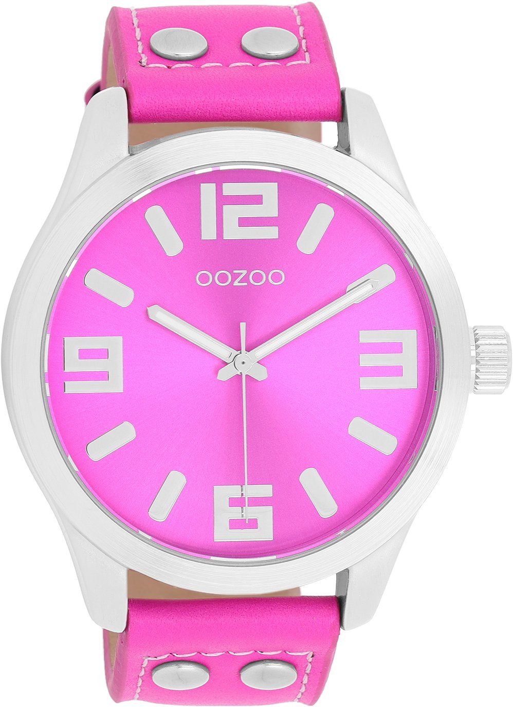 OOZOO Quarzuhr Basic Line Armbanduhr C1074 Lederband Neonpink 47 mm
