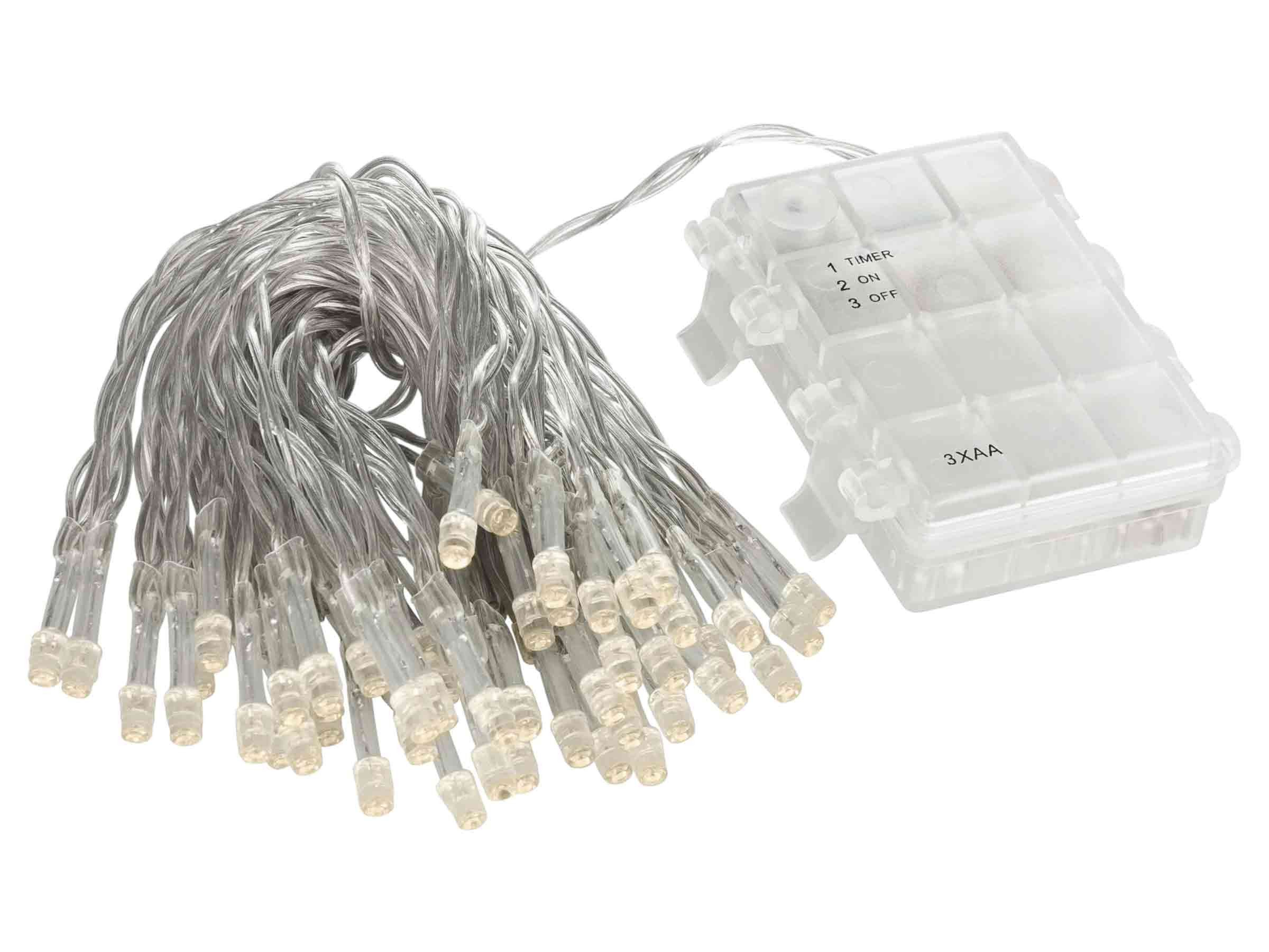 Linder Exclusiv GmbH LED-Lichterkette, Batterie 7,35m 50 LEDs warmweiß 6/18h Timer für außen