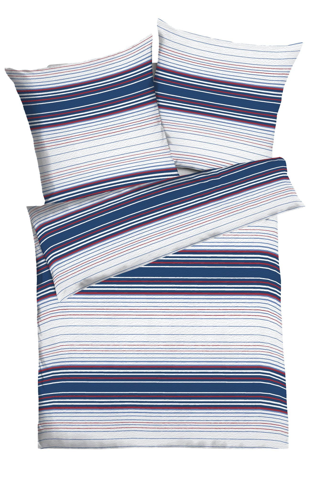 JACK Bettwäsche 135x200cm Marine Stripe, Seersucker, 2 teilig, im blau-weiß-roten Streifendesign, feine "Baby-Rippe"