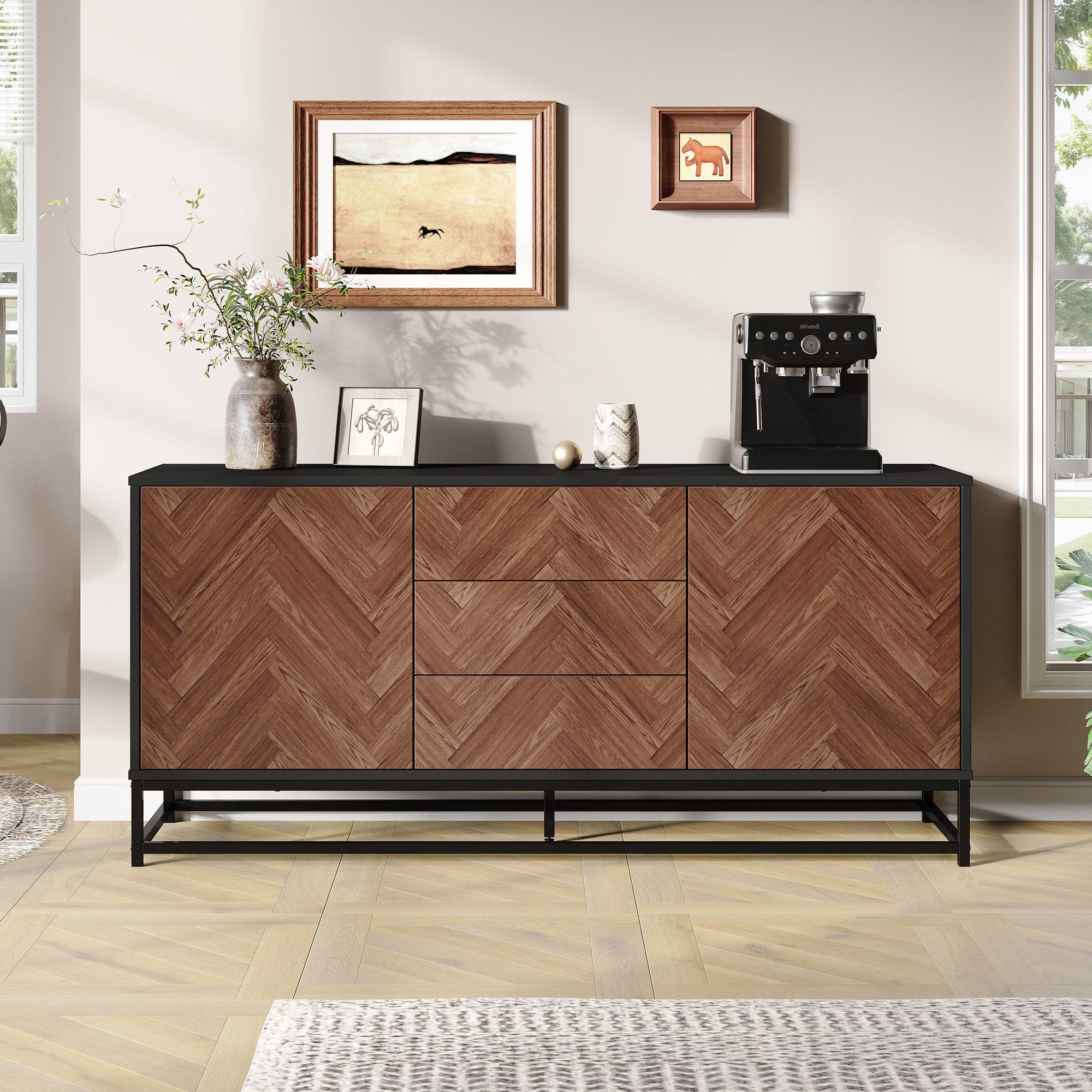 Merax Sideboard mit Kippschutz, verstellbaren Böden & Füßen (Anrichte in Ho günstig online kaufen