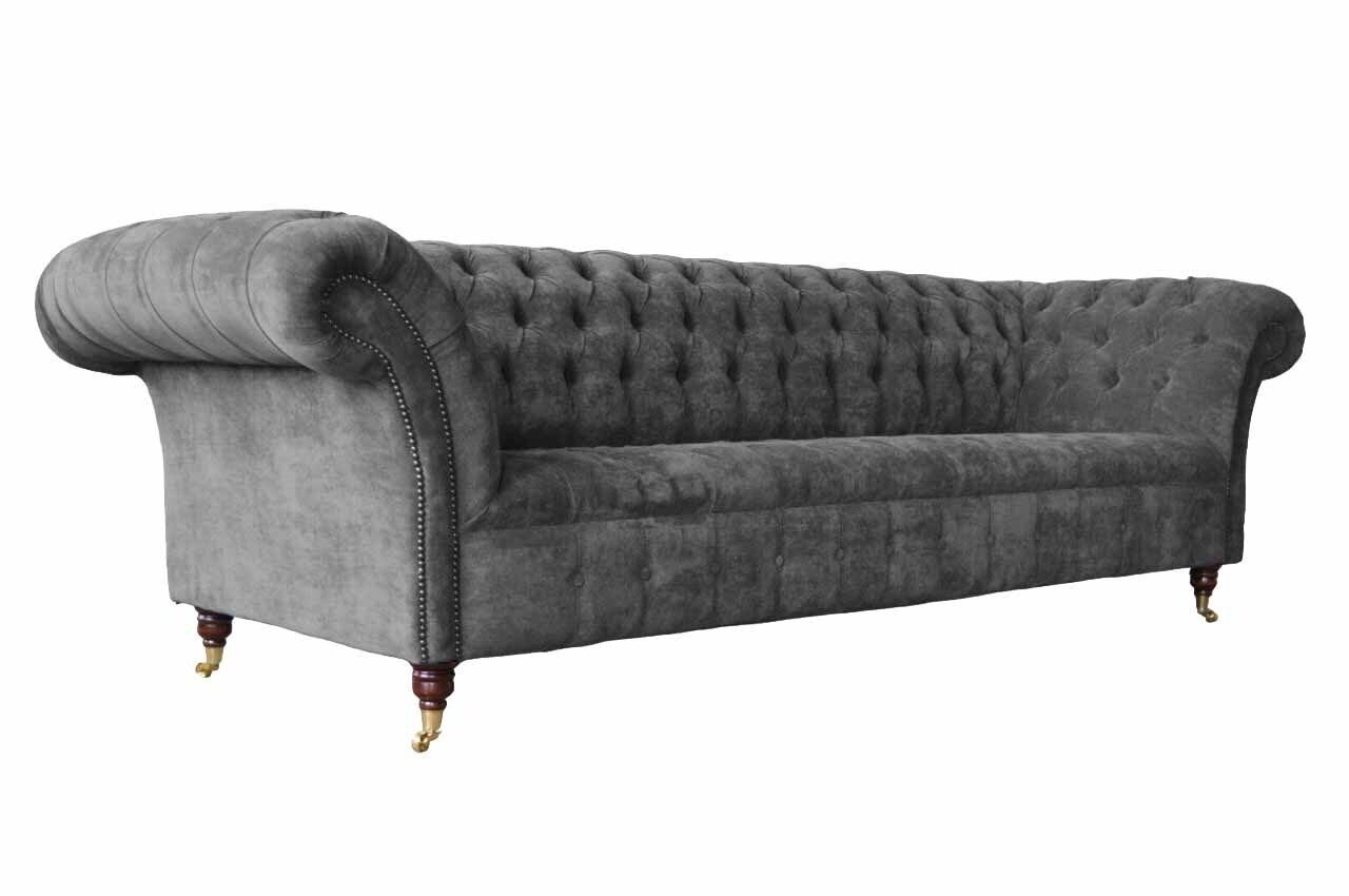 JVmoebel Sofa Chesterfield 3 Sitzer Couch Polster Sitz Textil Stoff Grau Couchen, made In Europe