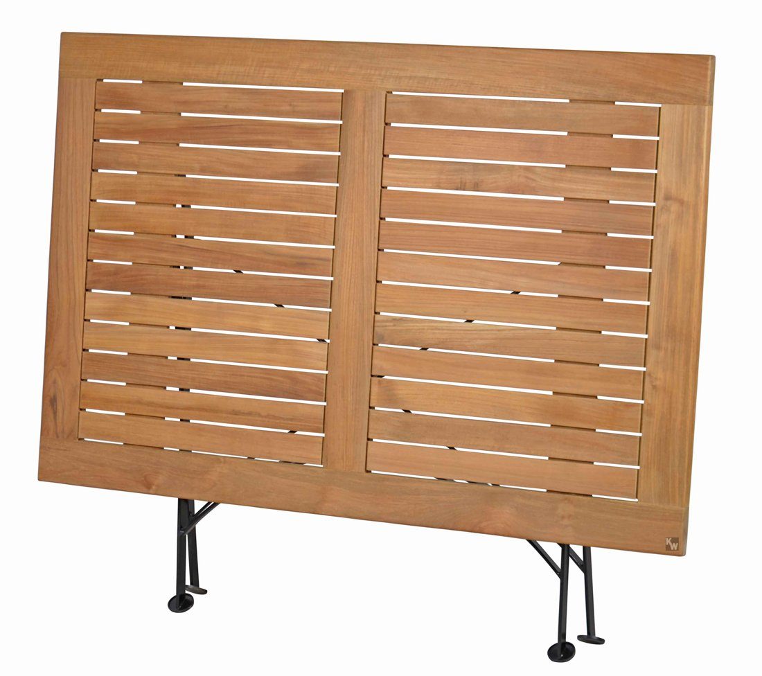Kai Wiechmann Klapptisch Premium Teak Falttisch 120 x 80 cm als wetterfester Balkontisch, rostfreier und langlebiger Teak Eisen Gartentisch