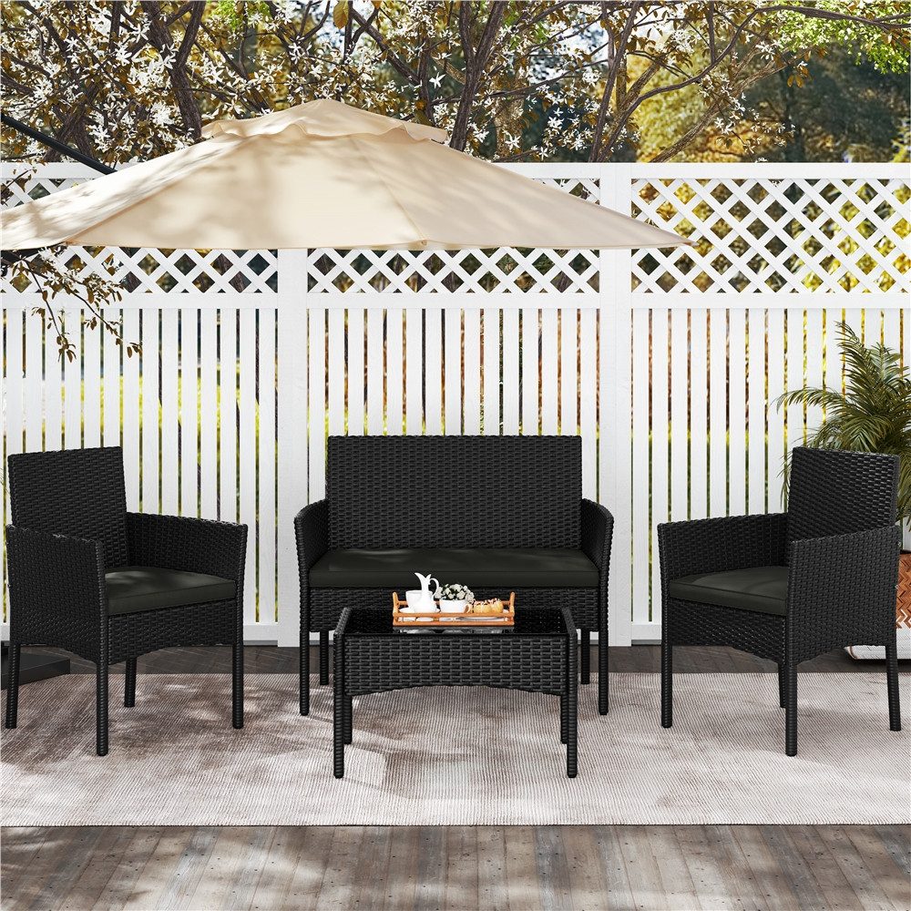 Yaheetech Balkonset Gartenmöbel-Set, 4-er Set Rattanmöbel Gartenlounge-Set günstig online kaufen
