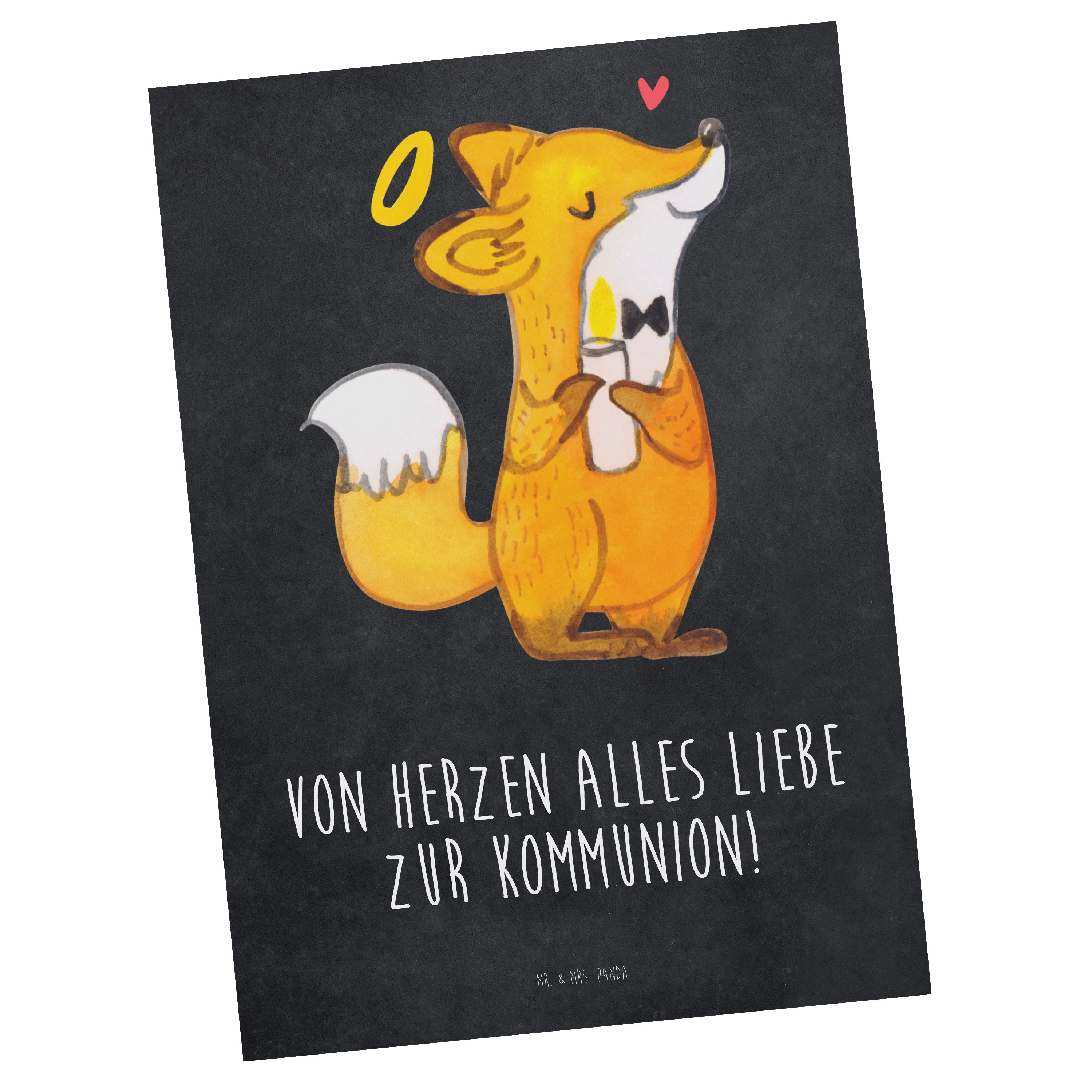 Mr. & Mrs. Panda Postkarte Fuchs Kommunion - Kreidetafel - Geschenk, Geburtstagskarte, Ansichtsk
