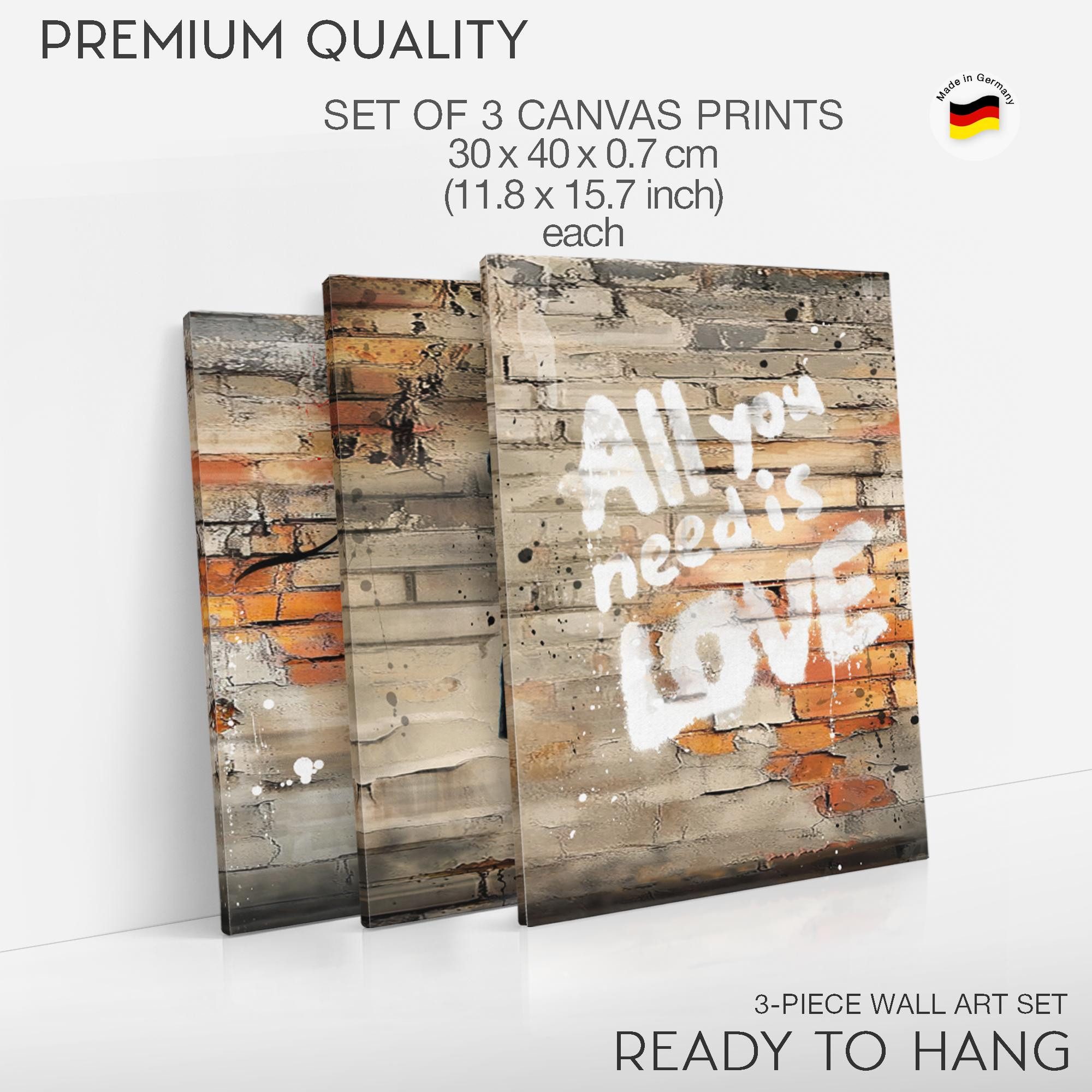 Novart Wandbild Set Banksy Style Collage 3 Bilder Wohnzimmer Streetart, Balloon Girl – Bild 5 von 5
