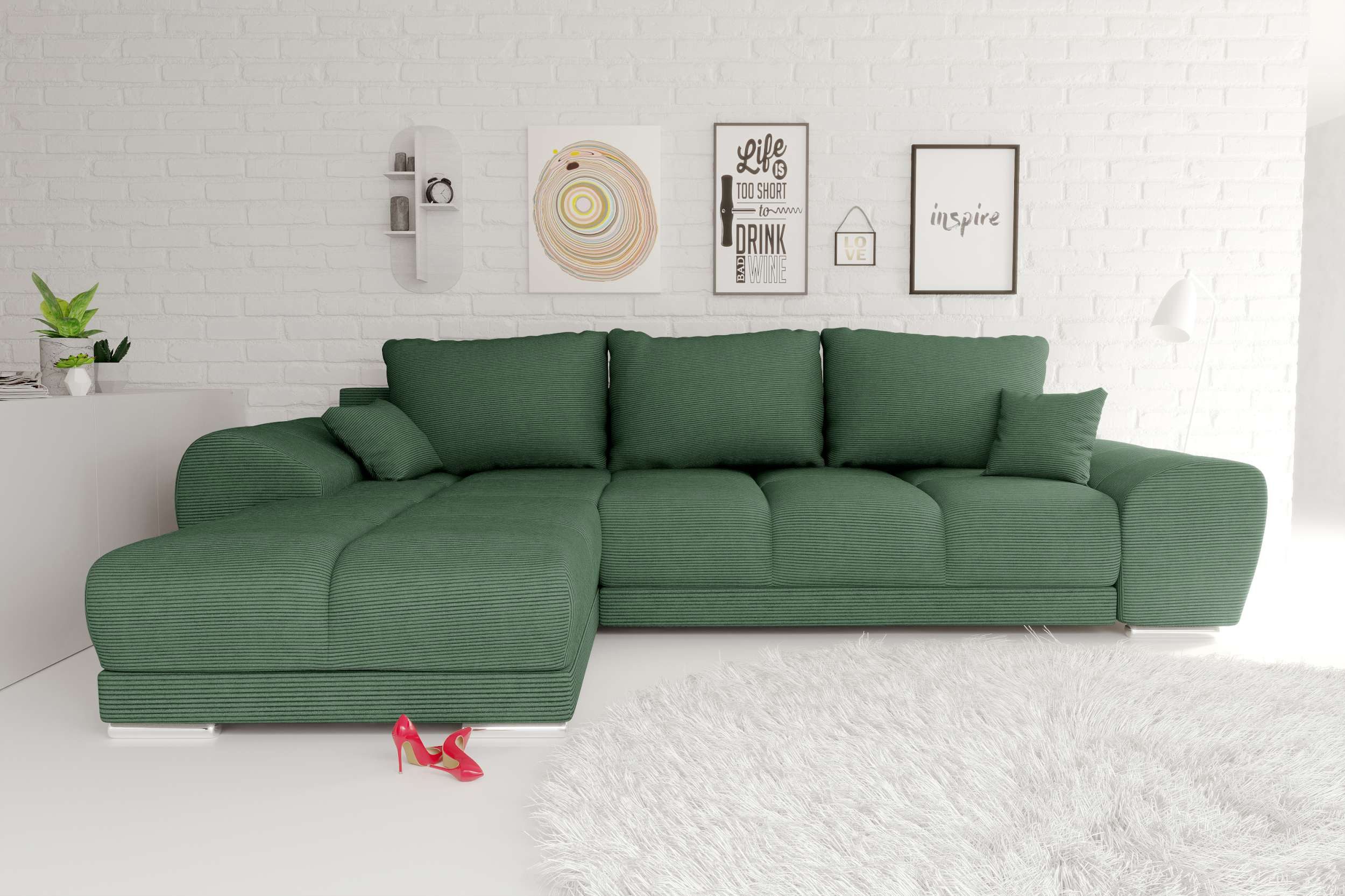 99rooms Ecksofa Antalya, Sofa L-Form, Eckcouch, mit Rückenkissen, Schlaffunktion, Cordstoff POSO