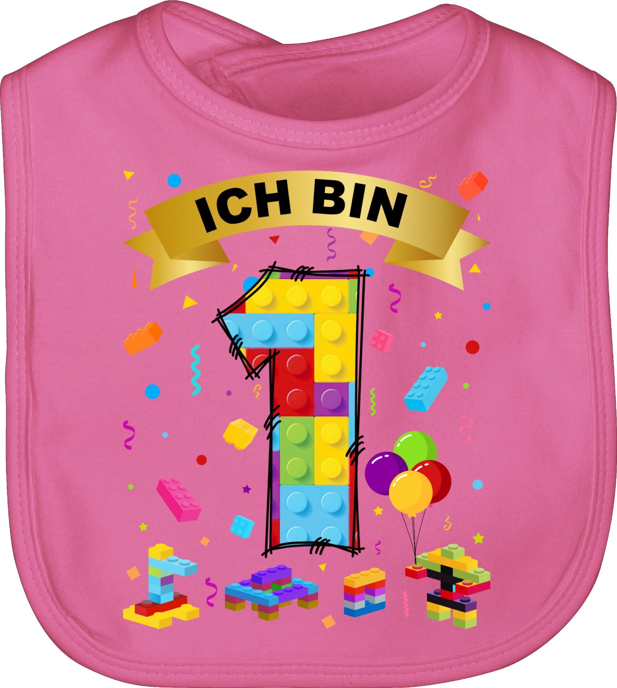 Shirtracer Lätzchen Ich bin 1 Bausteine, 1. Geburtstag 2 Pink