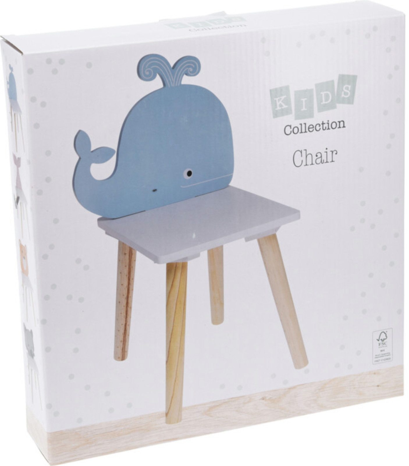 Koopman Kinderstuhl Kinderhocker MDF 52x30x24 cm Fisch / Elefant / Wal / Bär zur Auswahl (Stück, 1 St), Wal, MDF, Stuhl, demontiert
