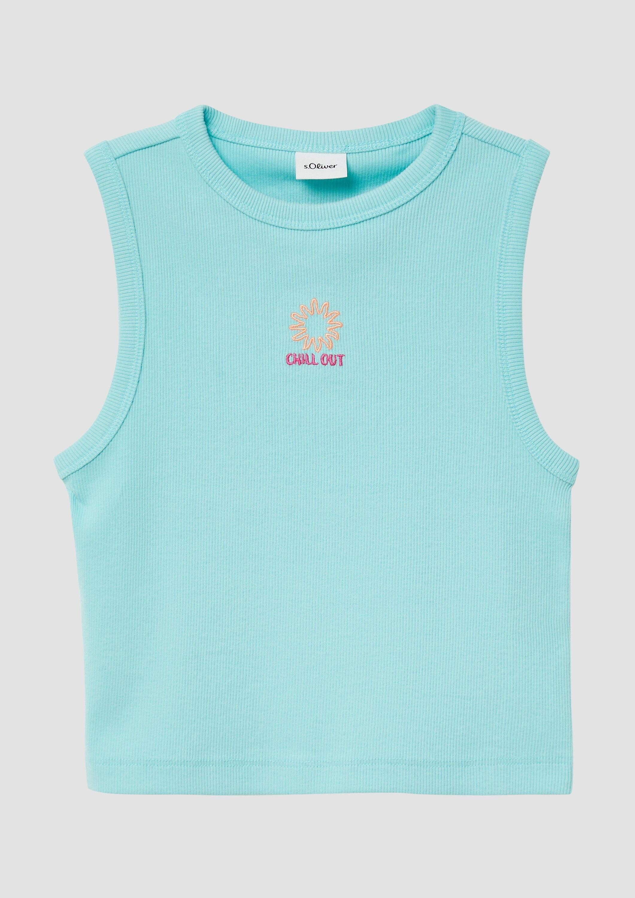 s.Oliver Muskelshirt T-Shirt Slim-Fit-Top aus Rippware mit Stickerei