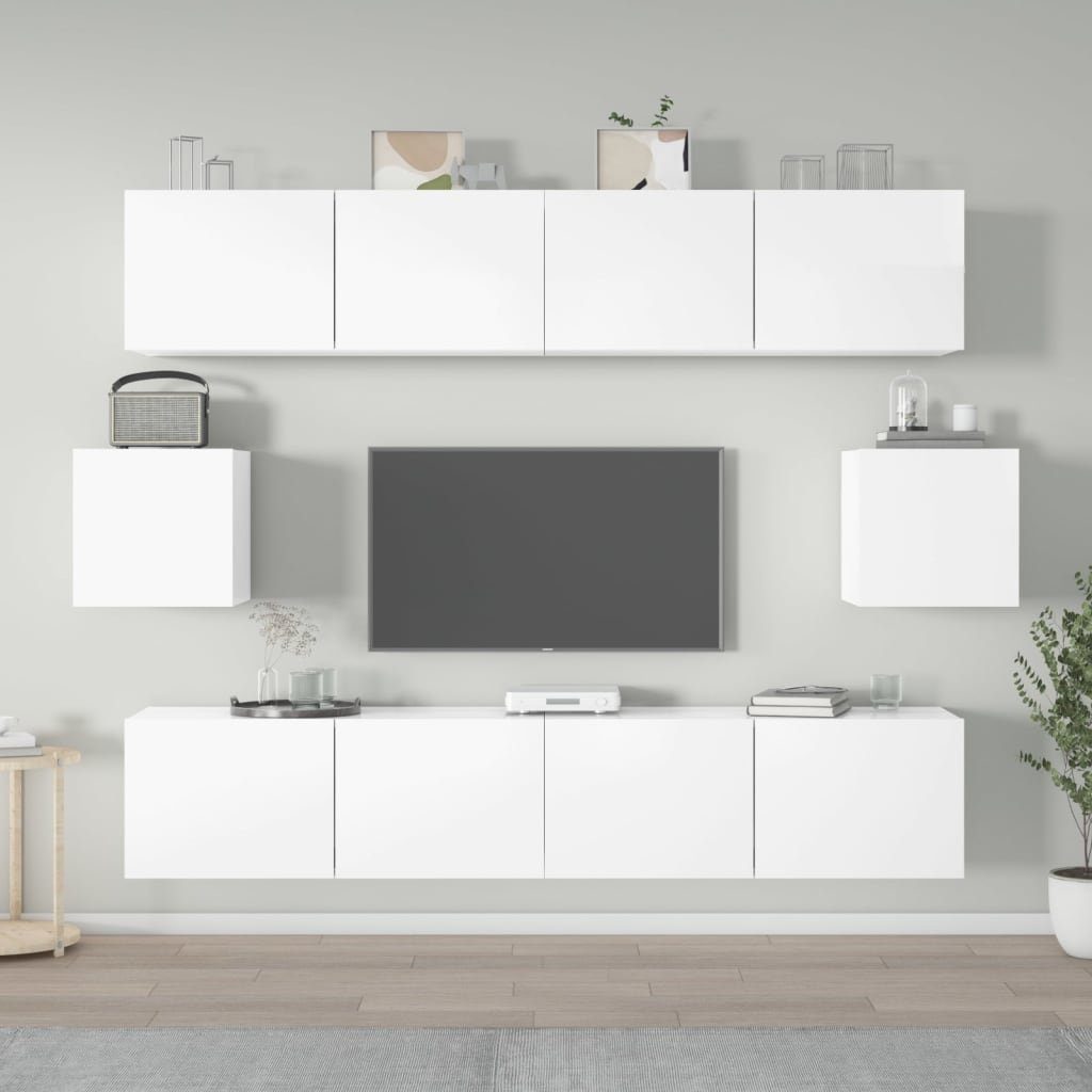 furnicato TV-Schrank 6-tlg. TV-Schrank-Set Hochglanz-Weiß Holzwerkstoff