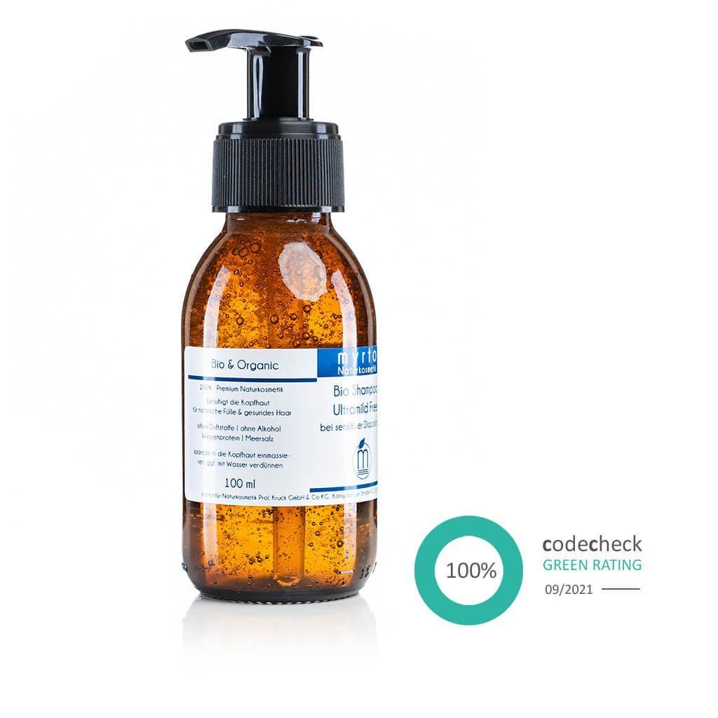 myrto Naturkosmetik Kopfhaut-Pflegeshampoo Natur Bio Shampoo Ultramild Free - bei sensibler Kopfhaut, frei von Duftstoffen, Alkohol, Konservierungsstoffen, Palmöl
