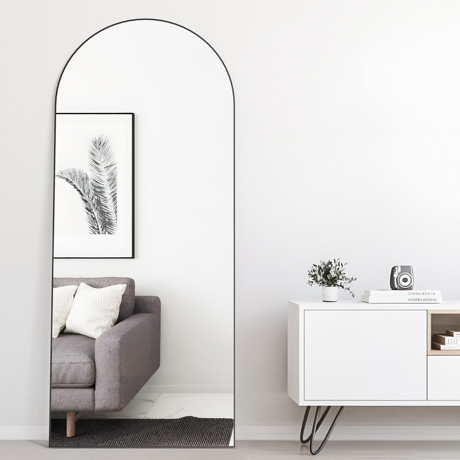 CASSILANDO Ganzkörperspiegel gewölbter Bodenspiegel, großer Boden-Spiegel,mit Alu-Rahmen,162*53cm, Ganzkörperspiegel mit Halterung, Wandspiegel,Gewölbter Schminkspiegel